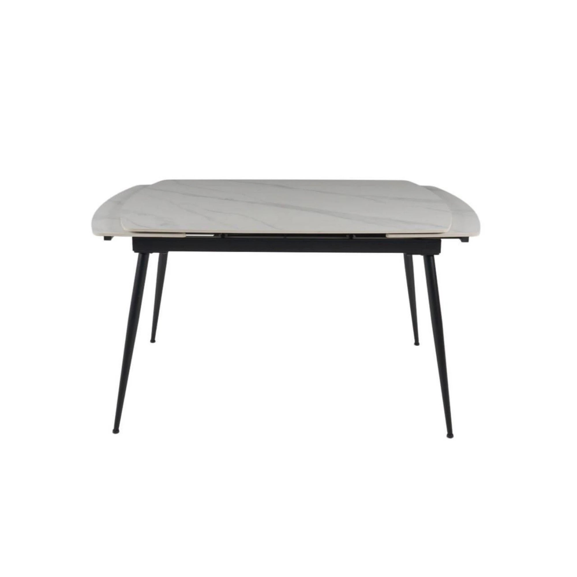 Masa extensibila VELA, alb cu efect de marmura/negru, ceramica/metal, 110/170x75x76 cm