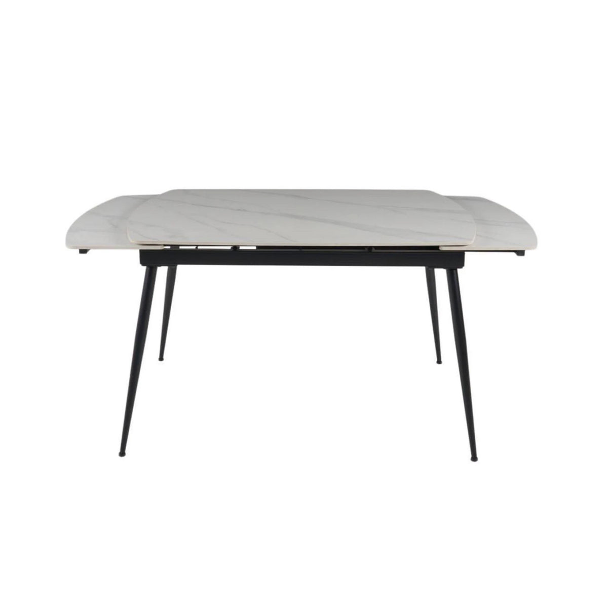 Masa extensibila VELA, alb cu efect de marmura/negru, ceramica/metal, 110/170x75x76 cm