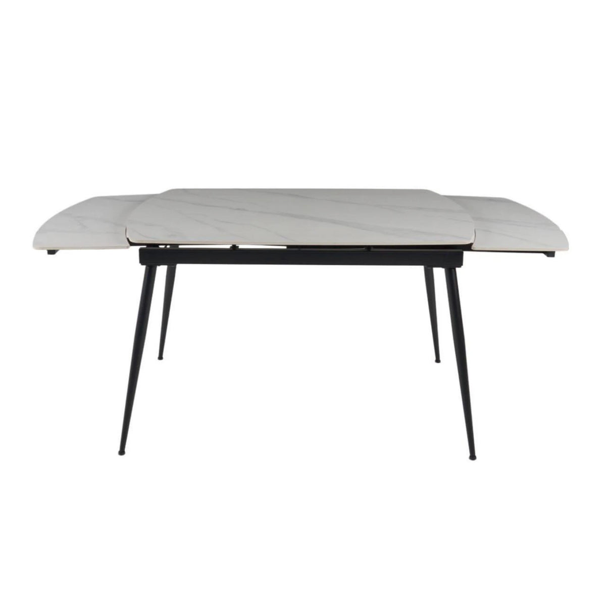 Masa extensibila VELA, alb cu efect de marmura/negru, ceramica/metal, 110/170x75x76 cm
