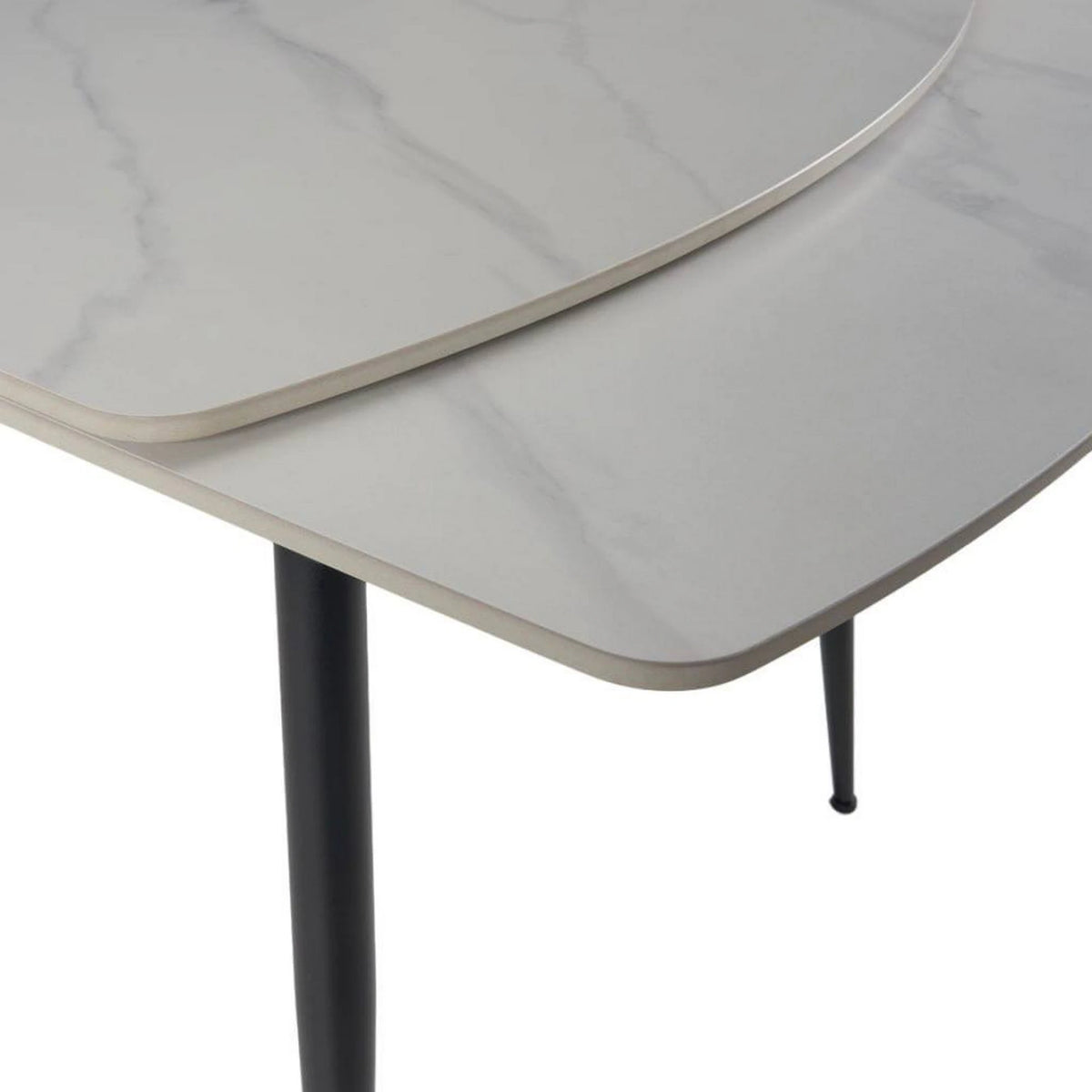 Masa extensibila VELA, alb cu efect de marmura/negru, ceramica/metal, 110/170x75x76 cm