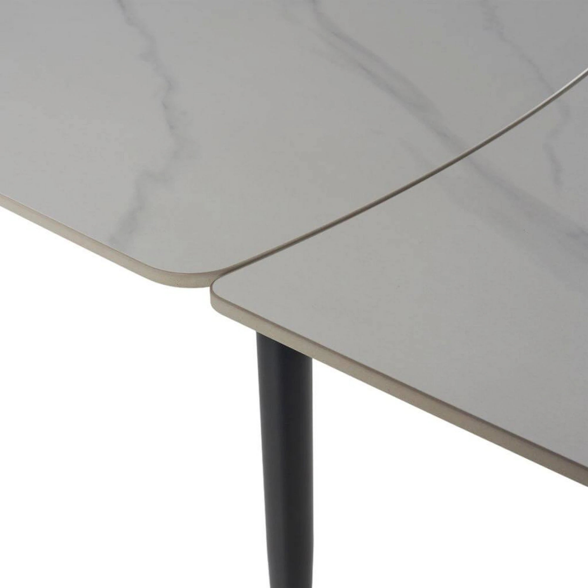 Masa extensibila VELA, alb cu efect de marmura/negru, ceramica/metal, 110/170x75x76 cm