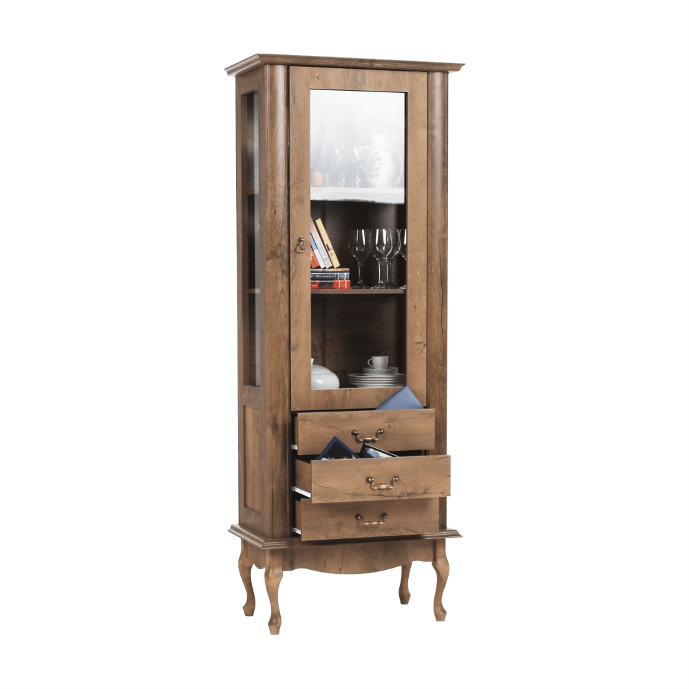 Vitrina VILAR DA4, stejar lefkas, DTD laminat, 75x42x196 cm