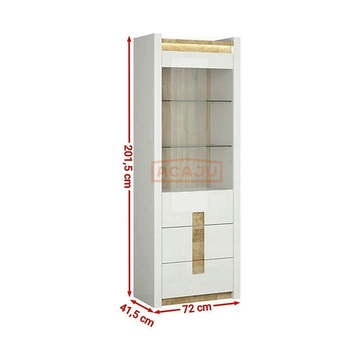 Vitrina ALAMEDA, alb/stejar deschis, PAL laminat, 72x42x202 cm