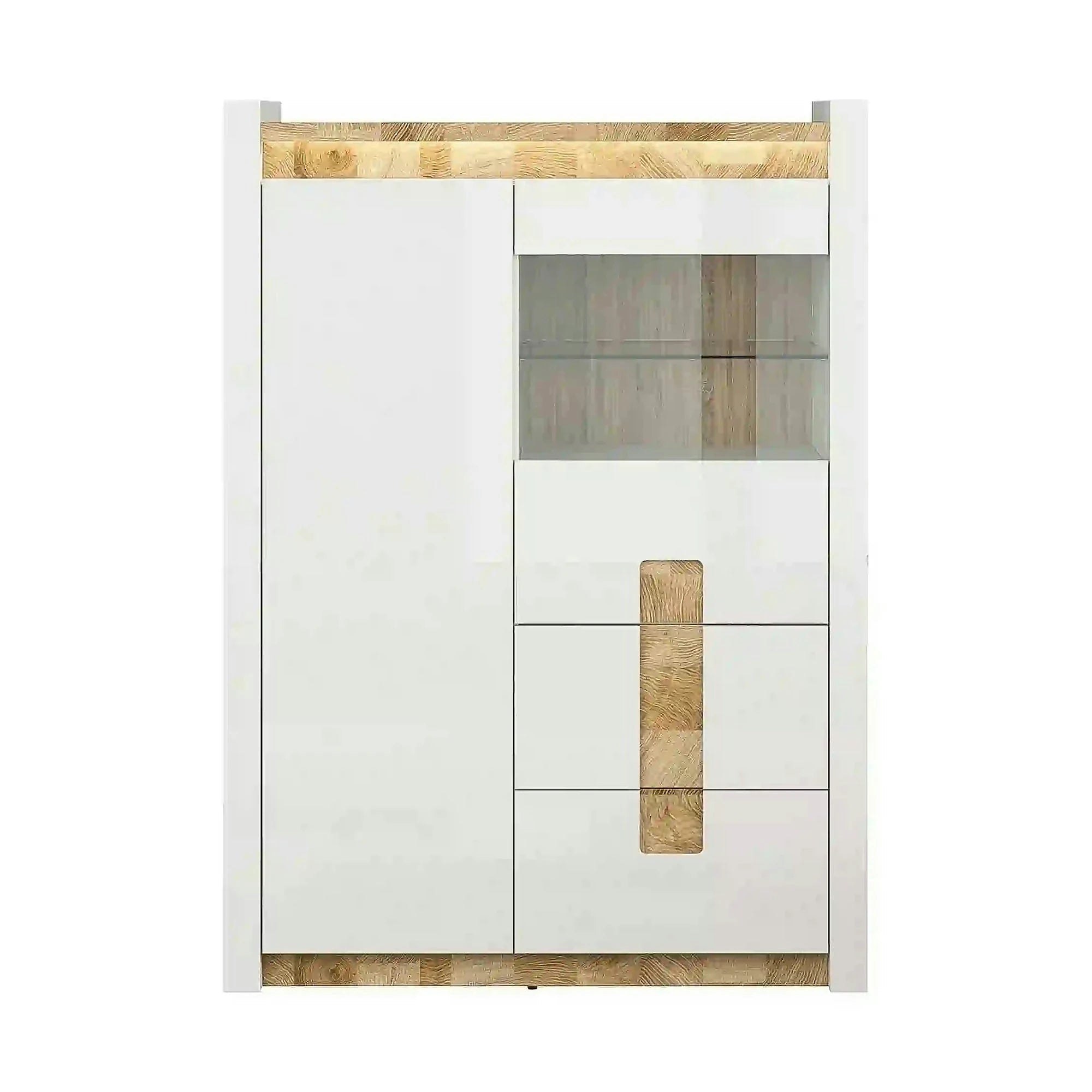 Vitrina ALAMEDA, alb/stejar, PAL/sticla securizata, 102x41x141 cm