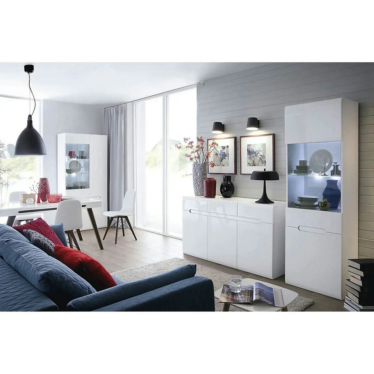 Vitrina AZTECA TRIO, alb, PAL/sticla, cu iluminare LED, 90x41x193 cm