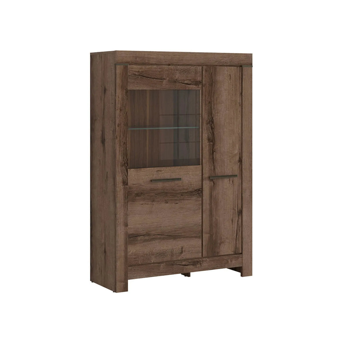 Vitrina BALIN, stejar, PAL/sticla, cu iluminare LED, 101x40x149 cm