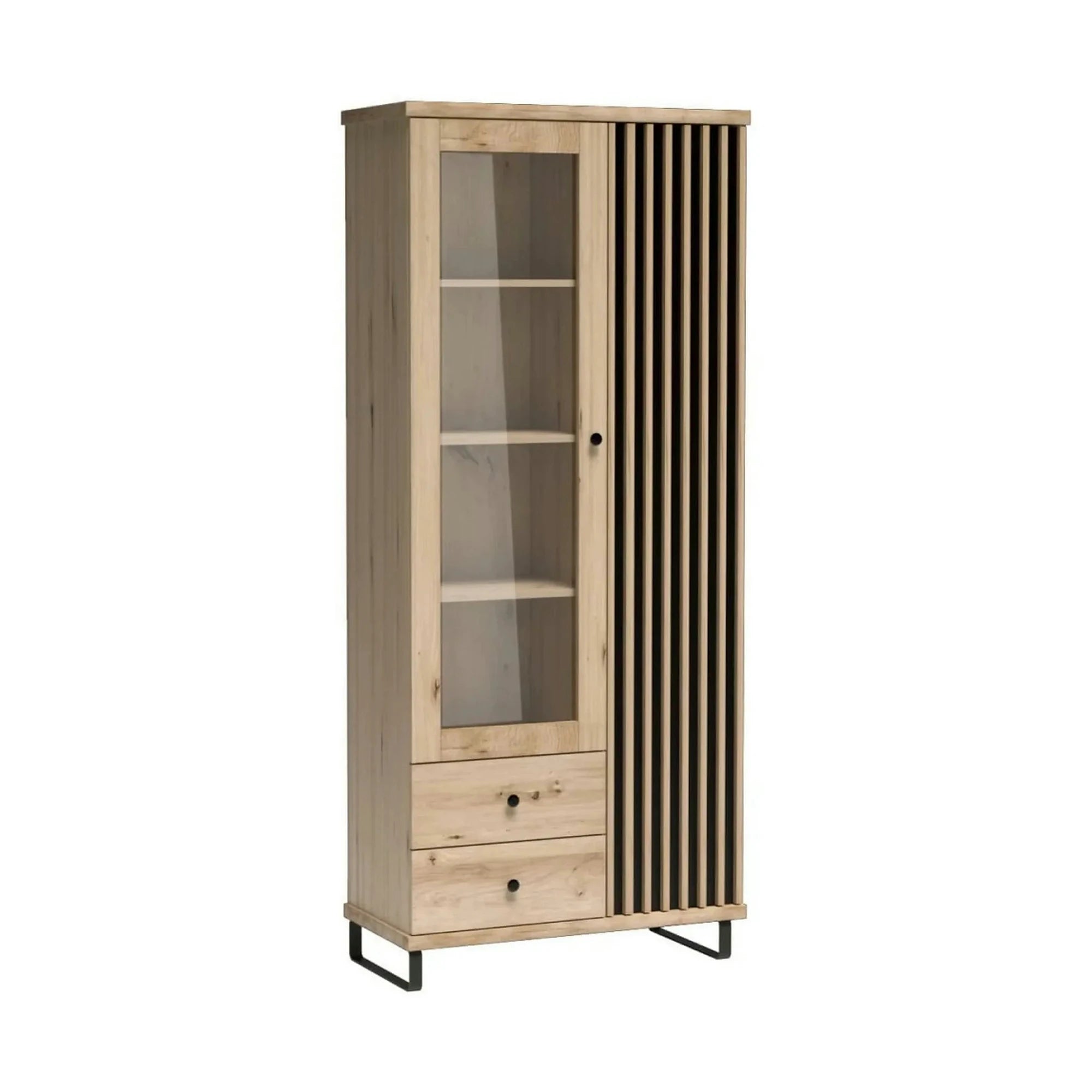 Vitrina CALI C2, stejar artisan/negru, PAL laminat, 86x41x191 cm