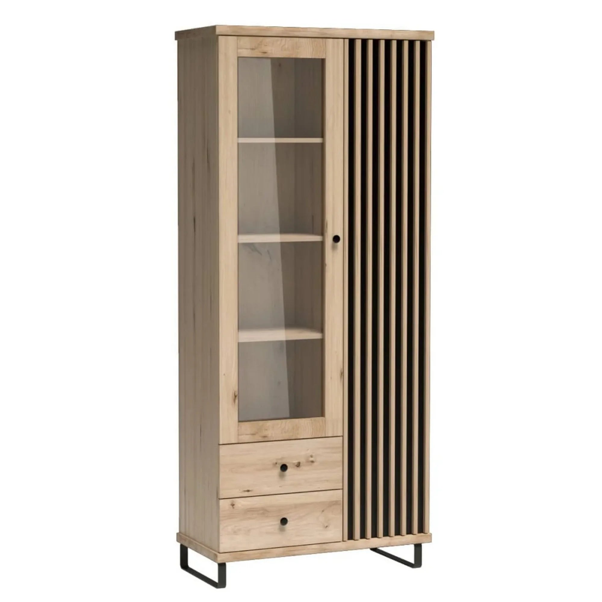 Vitrina CALI C2, stejar artisan/negru, PAL laminat, 86x41x191 cm