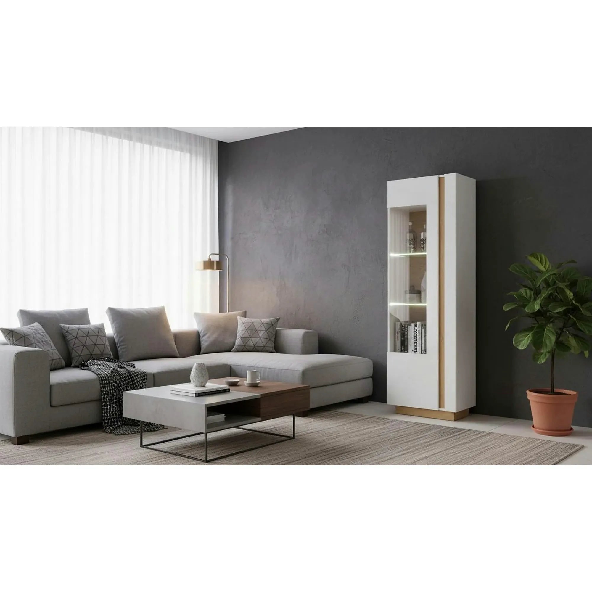 Vitrina CITY, alb/stejar, PAL melaminat/sticla, 60x40x194 cm