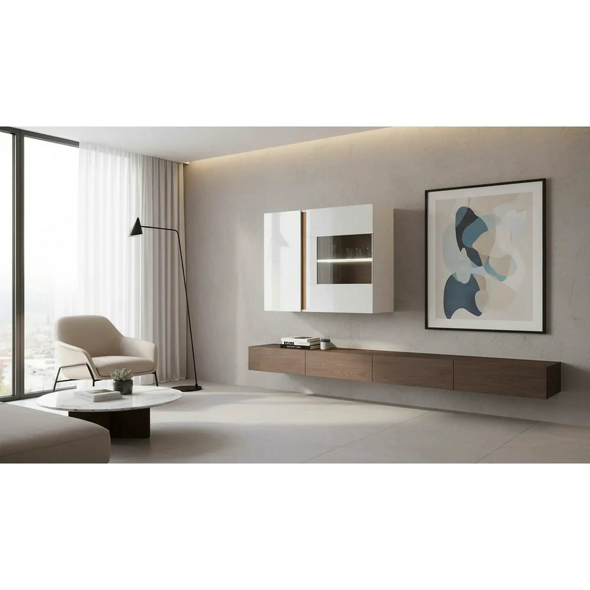 Vitrina CITY, alb/stejar, PAL melaminat/sticla, 97x40x83 cm