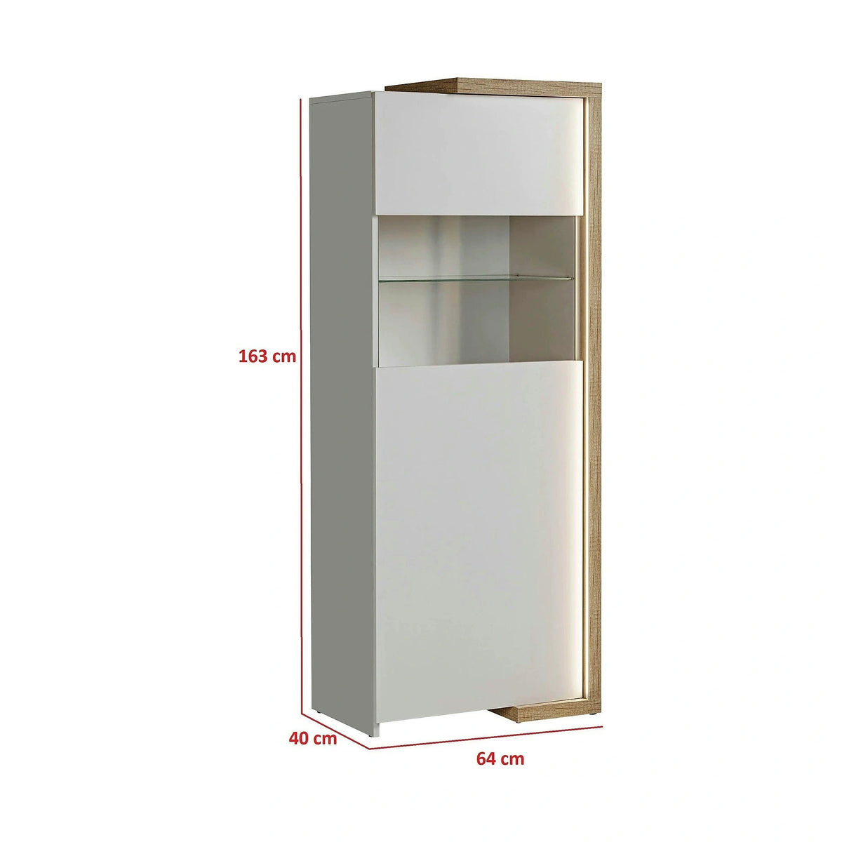 Vitrina DASAR, grej/stejar, PAL laminat/sticla, 64x40x163 cm