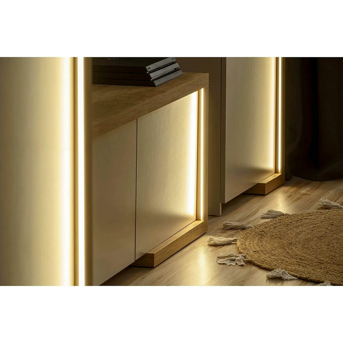 Vitrina DASAR, grej/stejar, PAL laminat/sticla, 64x40x203 cm