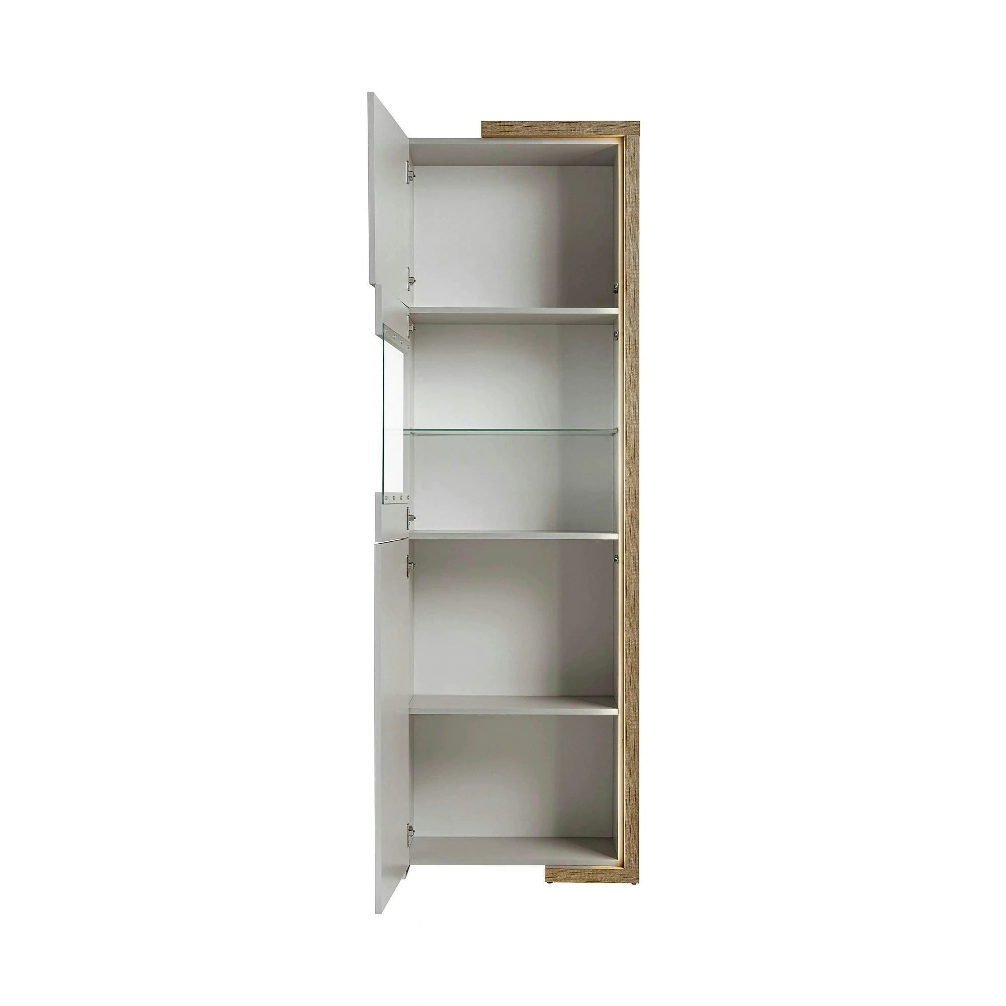 Vitrina DASAR, grej/stejar, PAL laminat/sticla, 64x40x203 cm