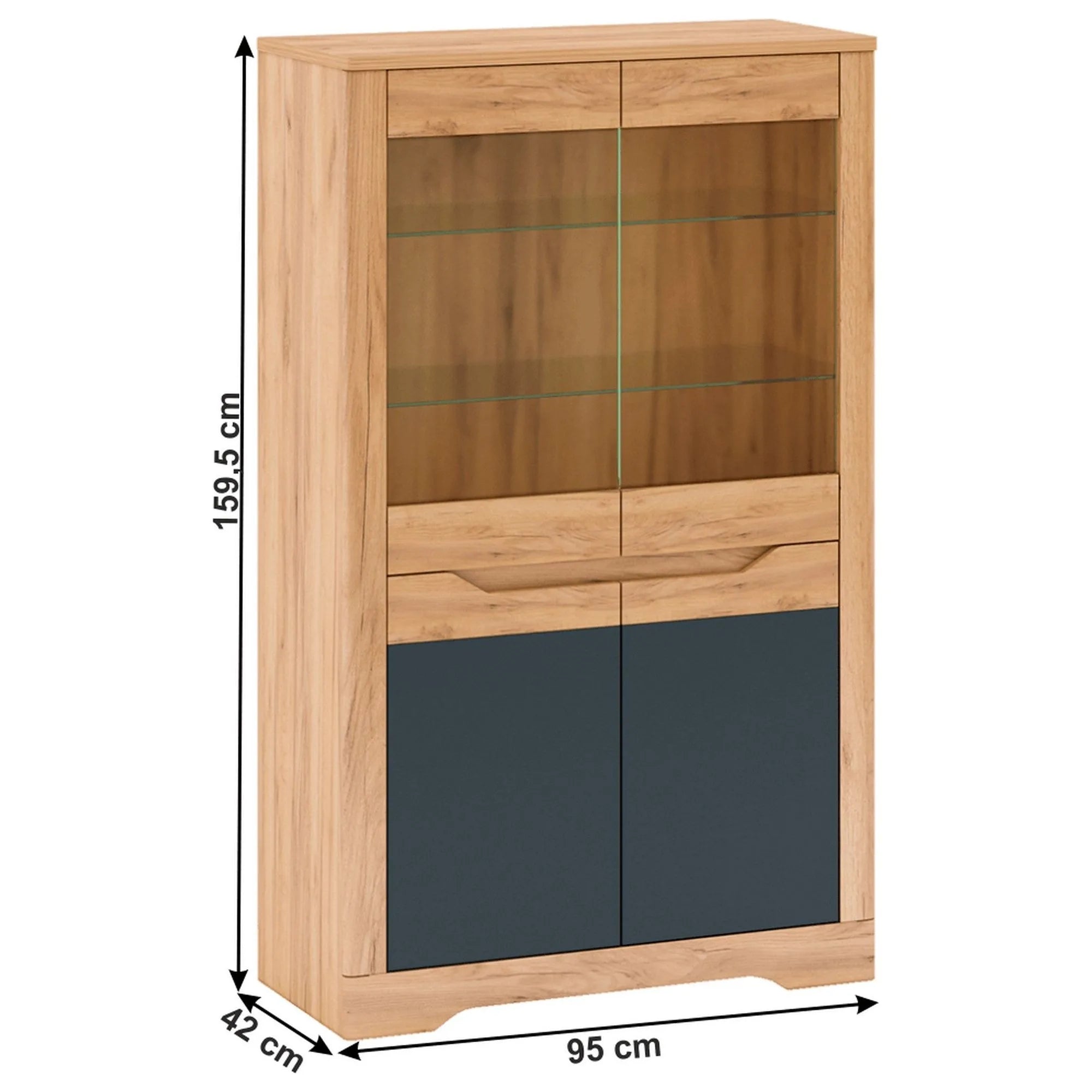 Vitrina FIDEL C, stejar artisan/gri grafit, PAL laminat, 95x42x160 cm