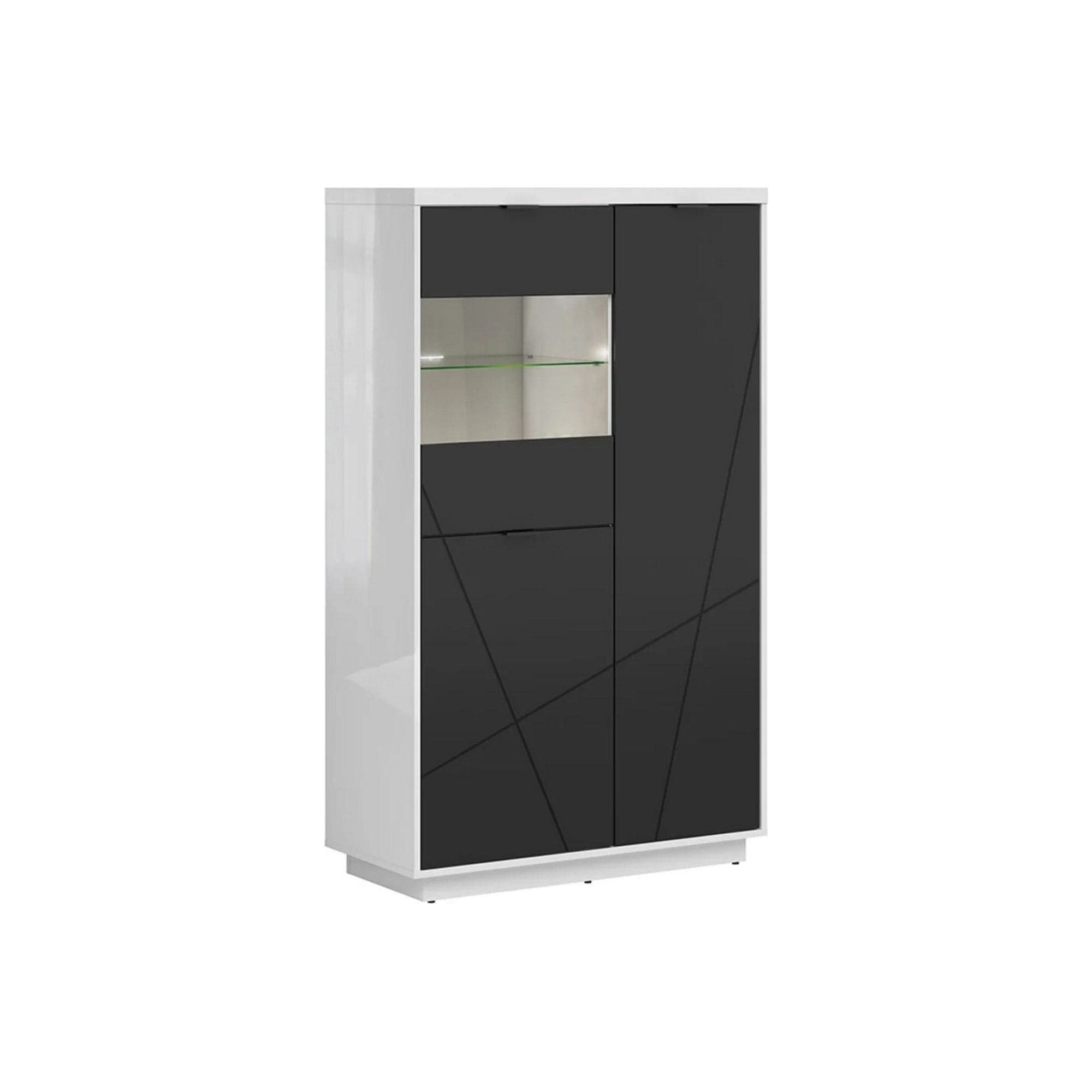 Vitrina FORN, alb lucios/negru mat, PAL melaminat/sticla securizata, 94x43x157 cm