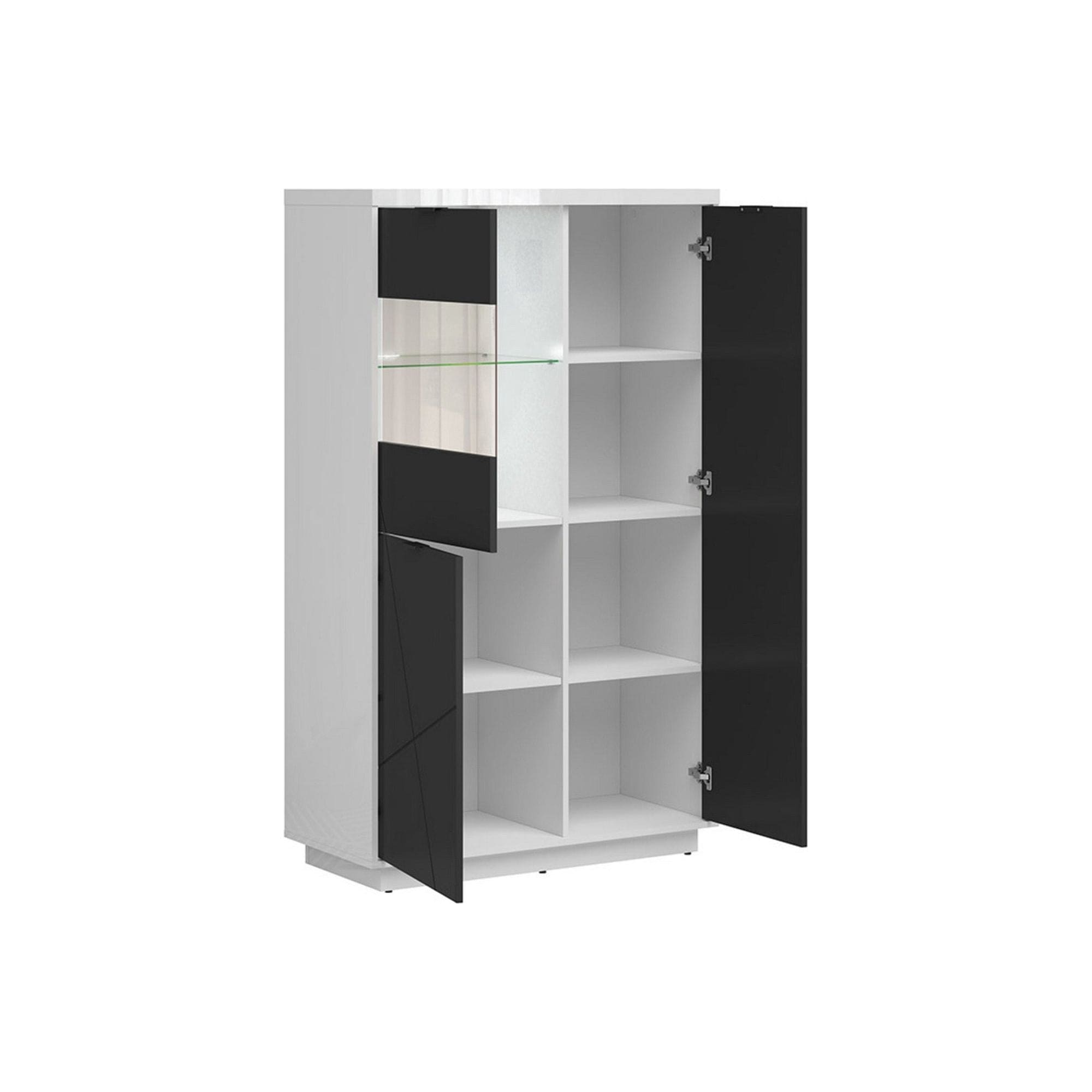 Vitrina FORN, alb lucios/negru mat, PAL melaminat/sticla securizata, 94x43x157 cm