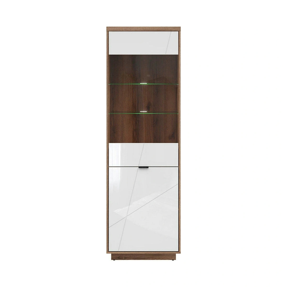 Vitrina FORN, nuc/alb lucios, PAL melaminat/sticla securizata, 64x43x201 cm