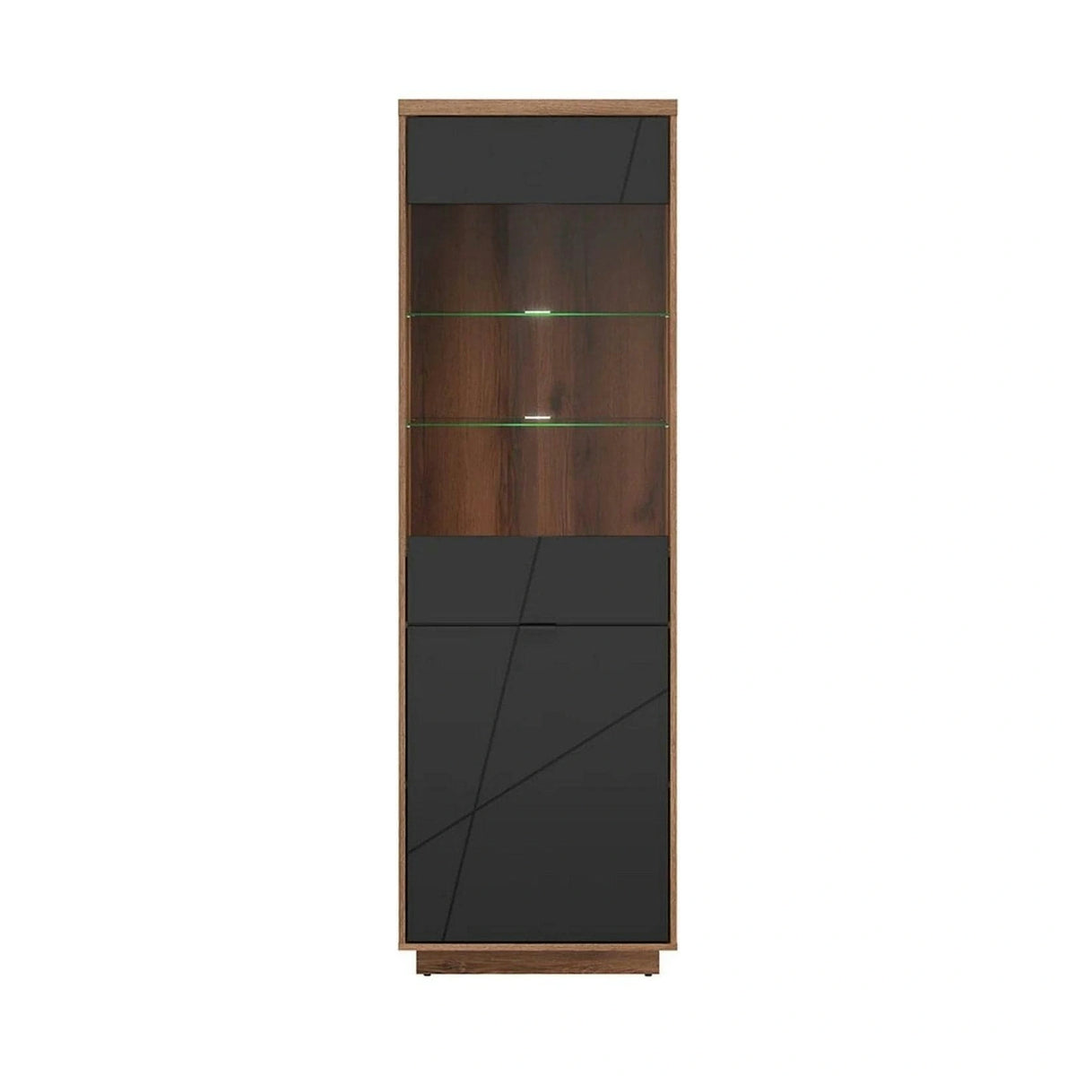 Vitrina FORN, nuc/negru mat, PAL melaminat/sticla securizata, 64x43x201 cm