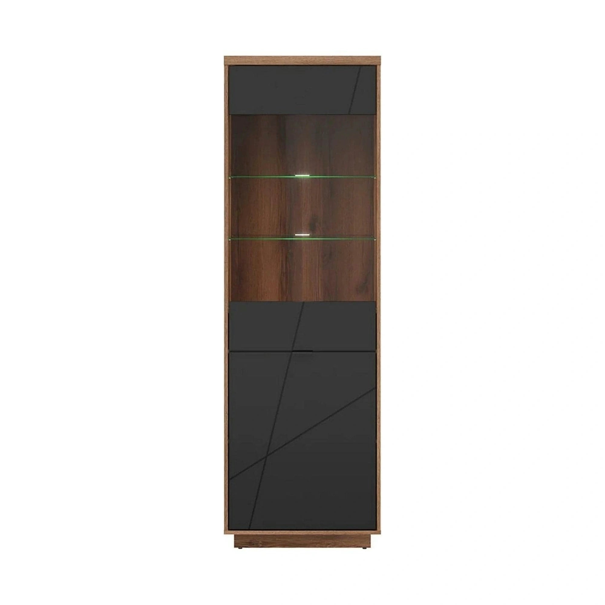 Vitrina FORN, nuc/negru mat, PAL melaminat/sticla securizata, 64x43x201 cm