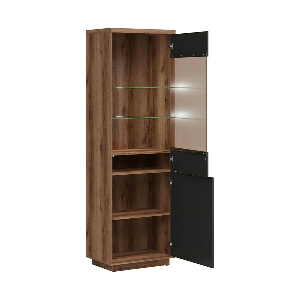 Vitrina FORN, nuc/negru mat, PAL melaminat/sticla securizata, 64x43x201 cm
