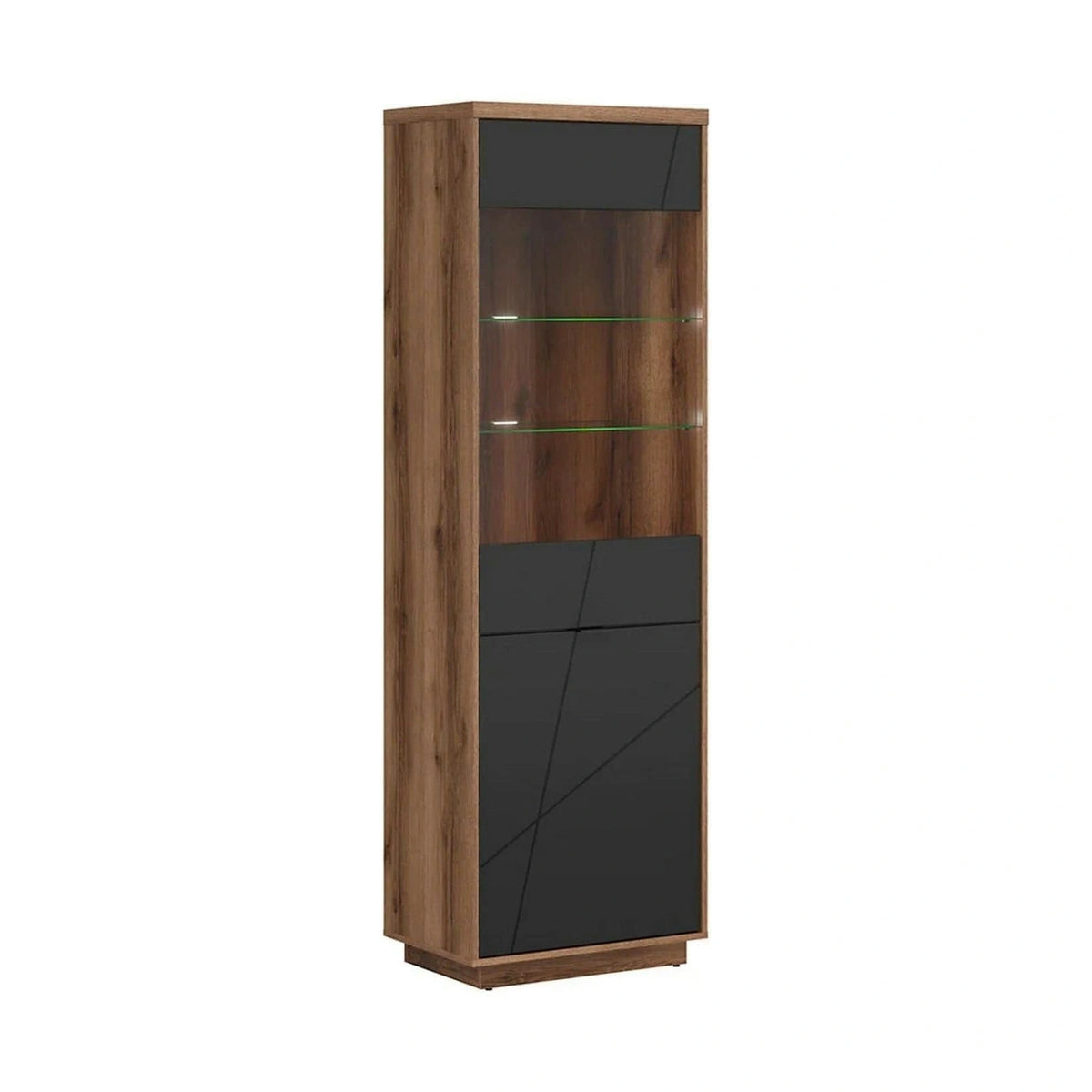 Vitrina FORN, nuc/negru mat, PAL melaminat/sticla securizata, 64x43x201 cm