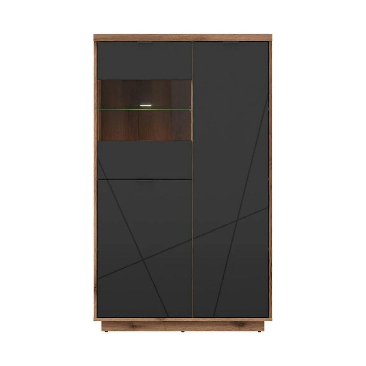 Vitrina FORN, nuc/negru mat, PAL melaminat/sticla securizata, 94x43x157 cm