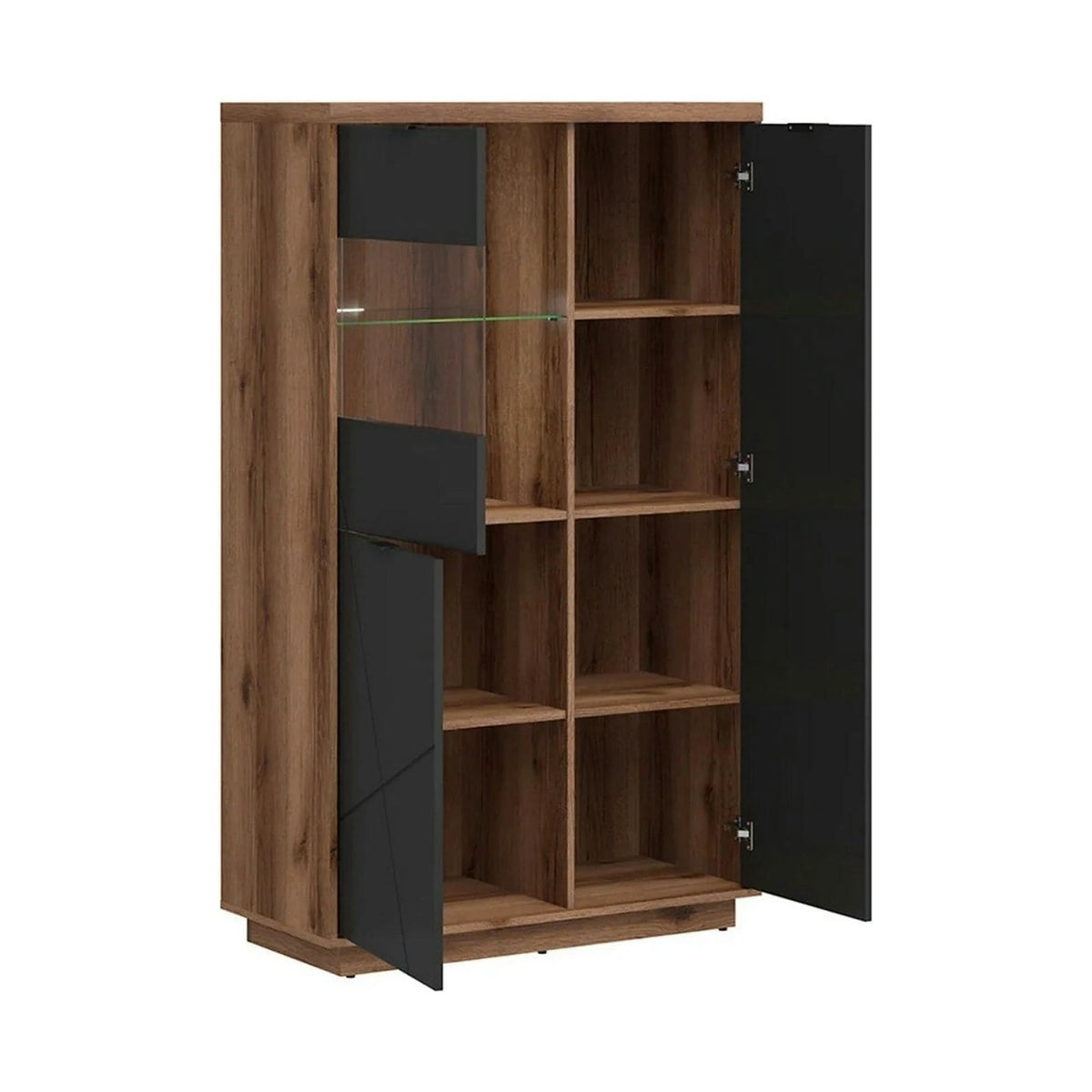 Vitrina FORN, nuc/negru mat, PAL melaminat/sticla securizata, 94x43x157 cm