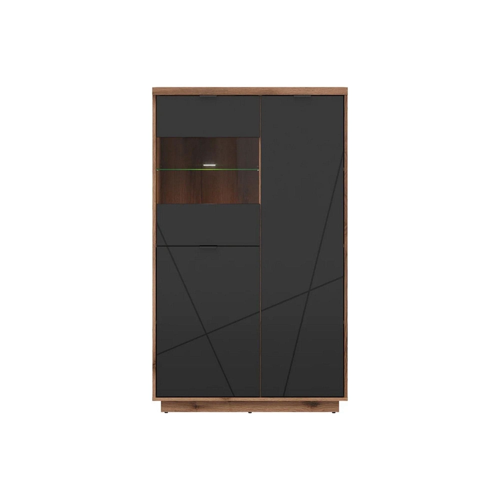 Vitrina FORN, nuc/negru mat, PAL melaminat/sticla securizata, 94x43x157 cm