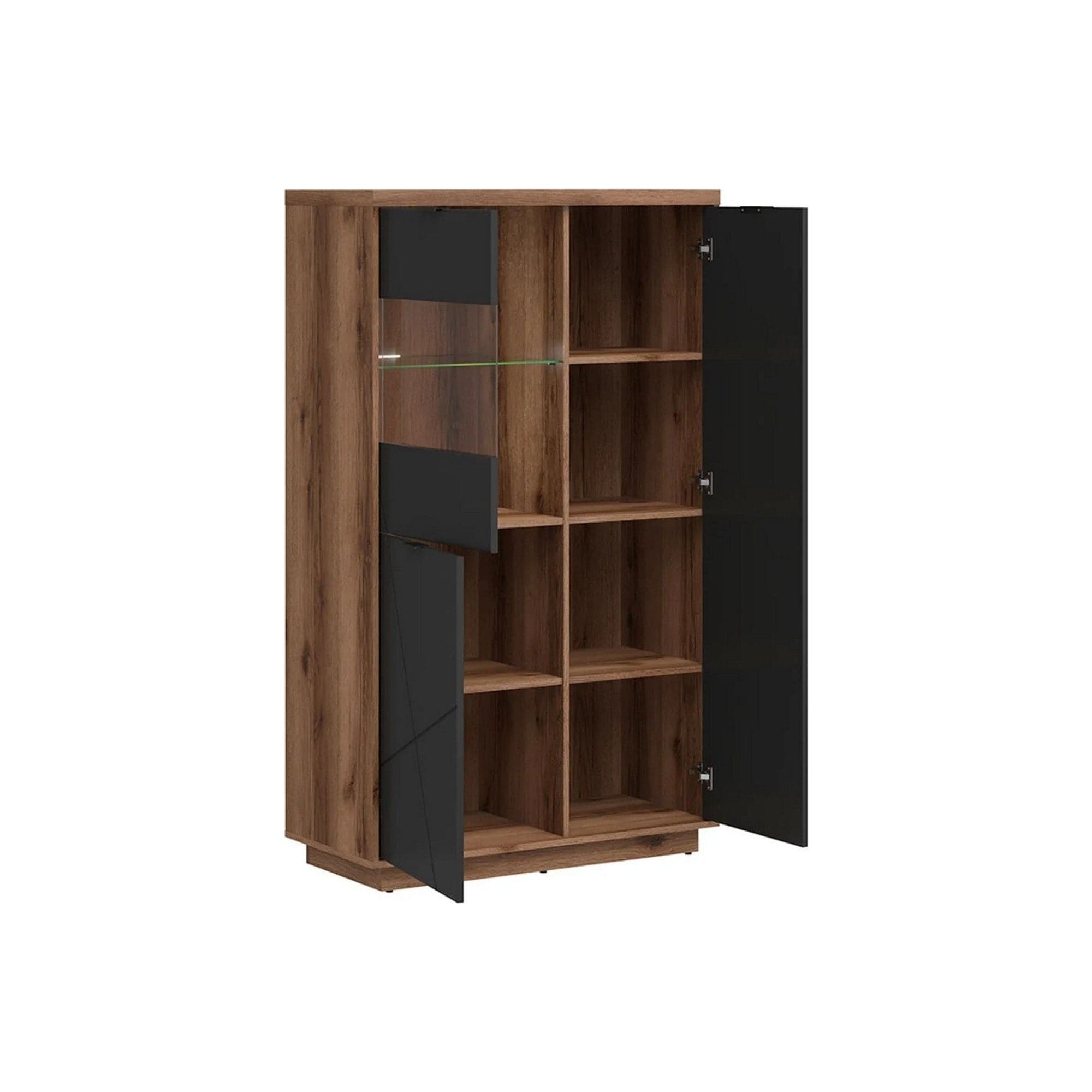 Vitrina FORN, nuc/negru mat, PAL melaminat/sticla securizata, 94x43x157 cm