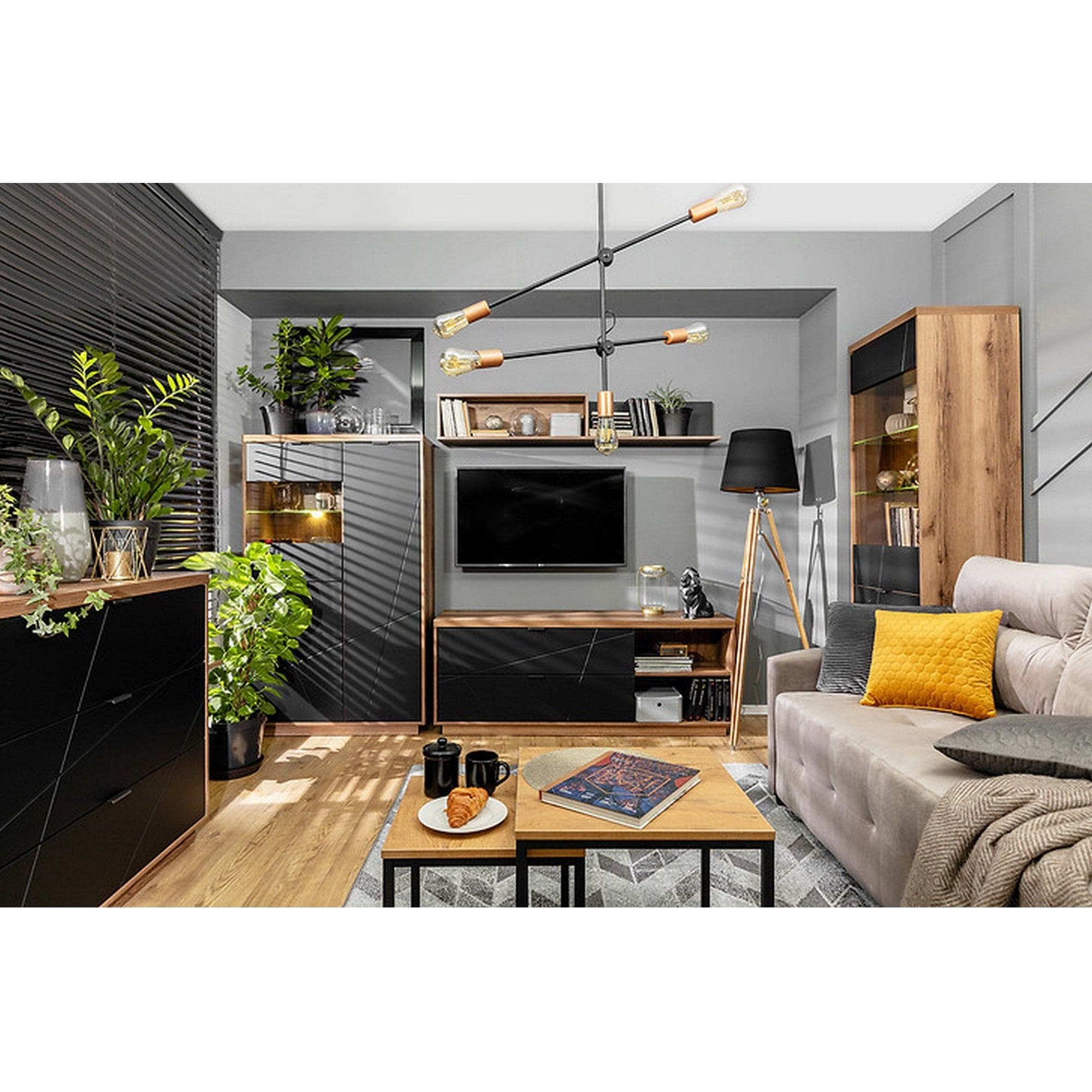 Vitrina FORN, nuc/negru mat, PAL melaminat/sticla securizata, 94x43x157 cm