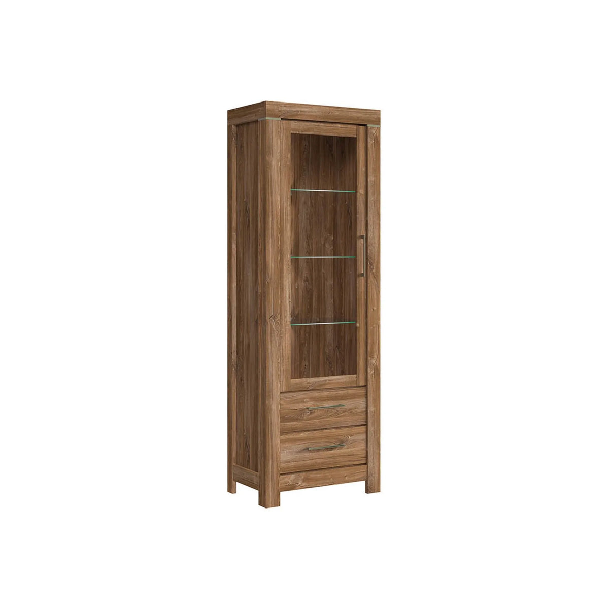 Vitrina GENT, stejar stirling, PAL laminat, cu iluminare LED, 68x42x201 cm