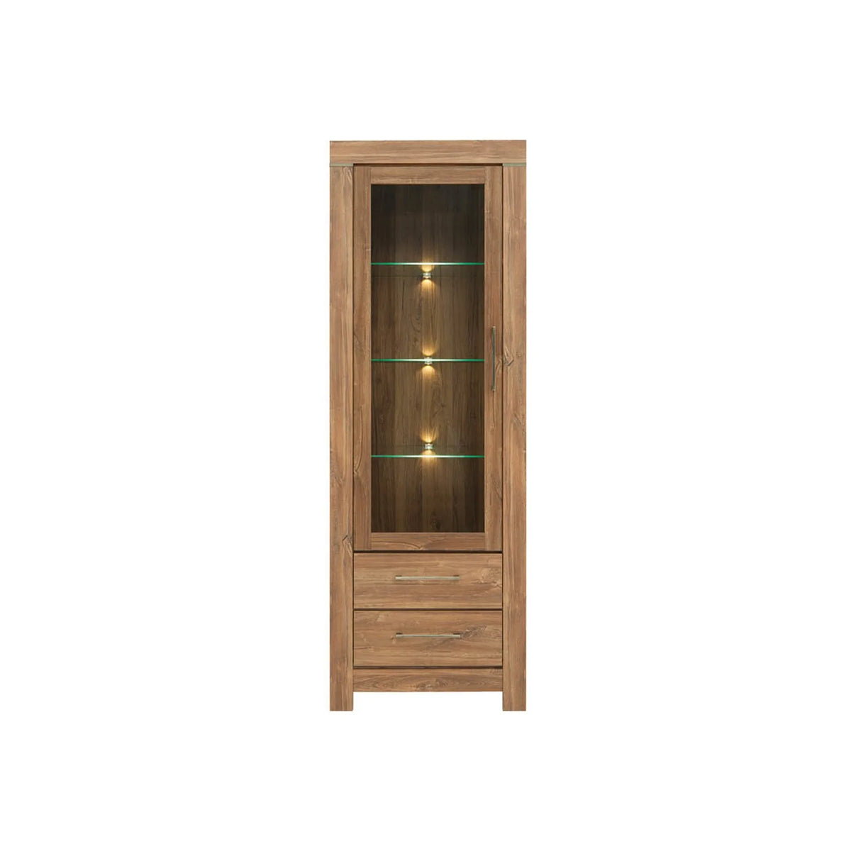 Vitrina GENT, stejar stirling, PAL laminat, cu iluminare LED, 68x42x201 cm