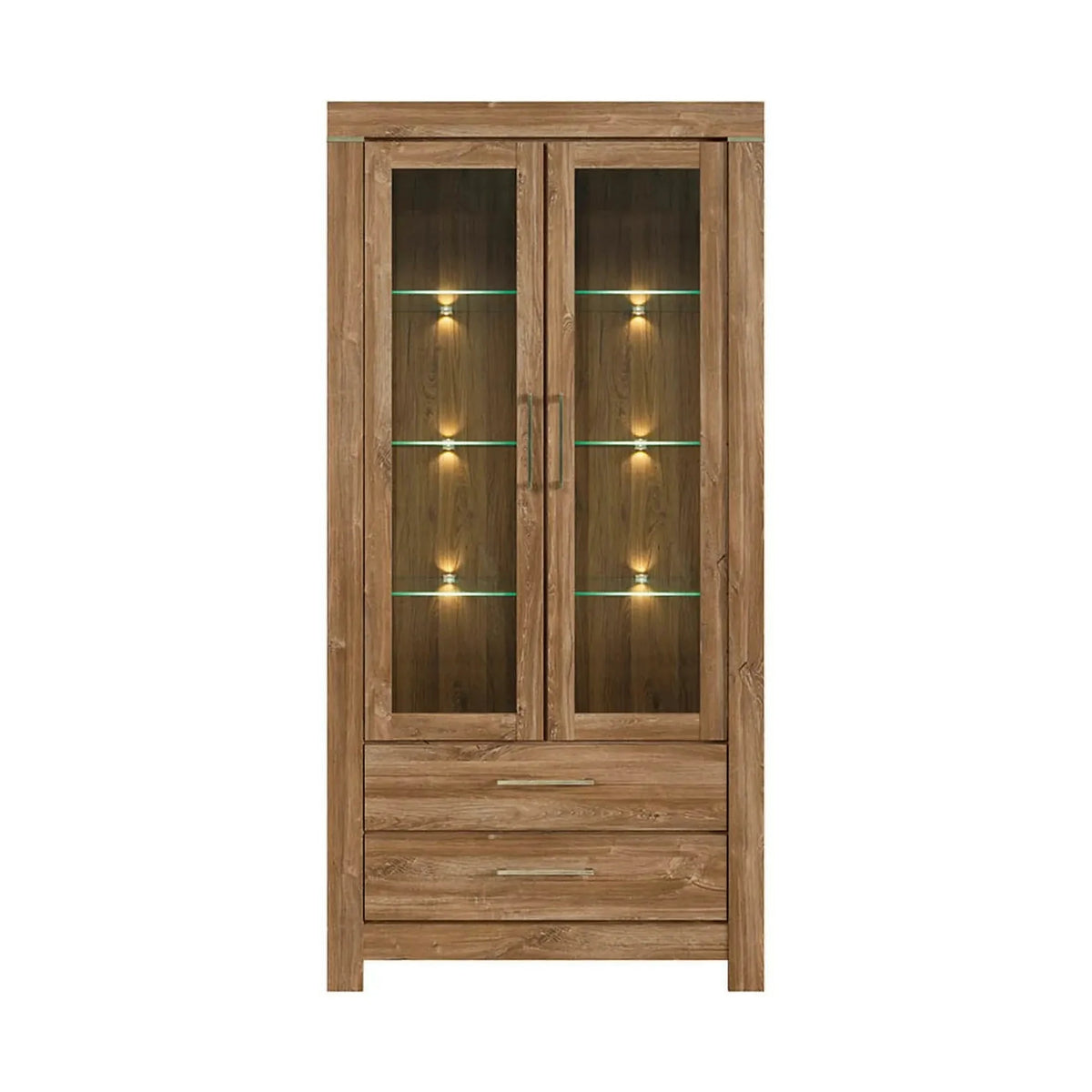 Vitrina GENT, stejar stirling, PAL laminat, cu iluminare LED, 98x42x201 cm