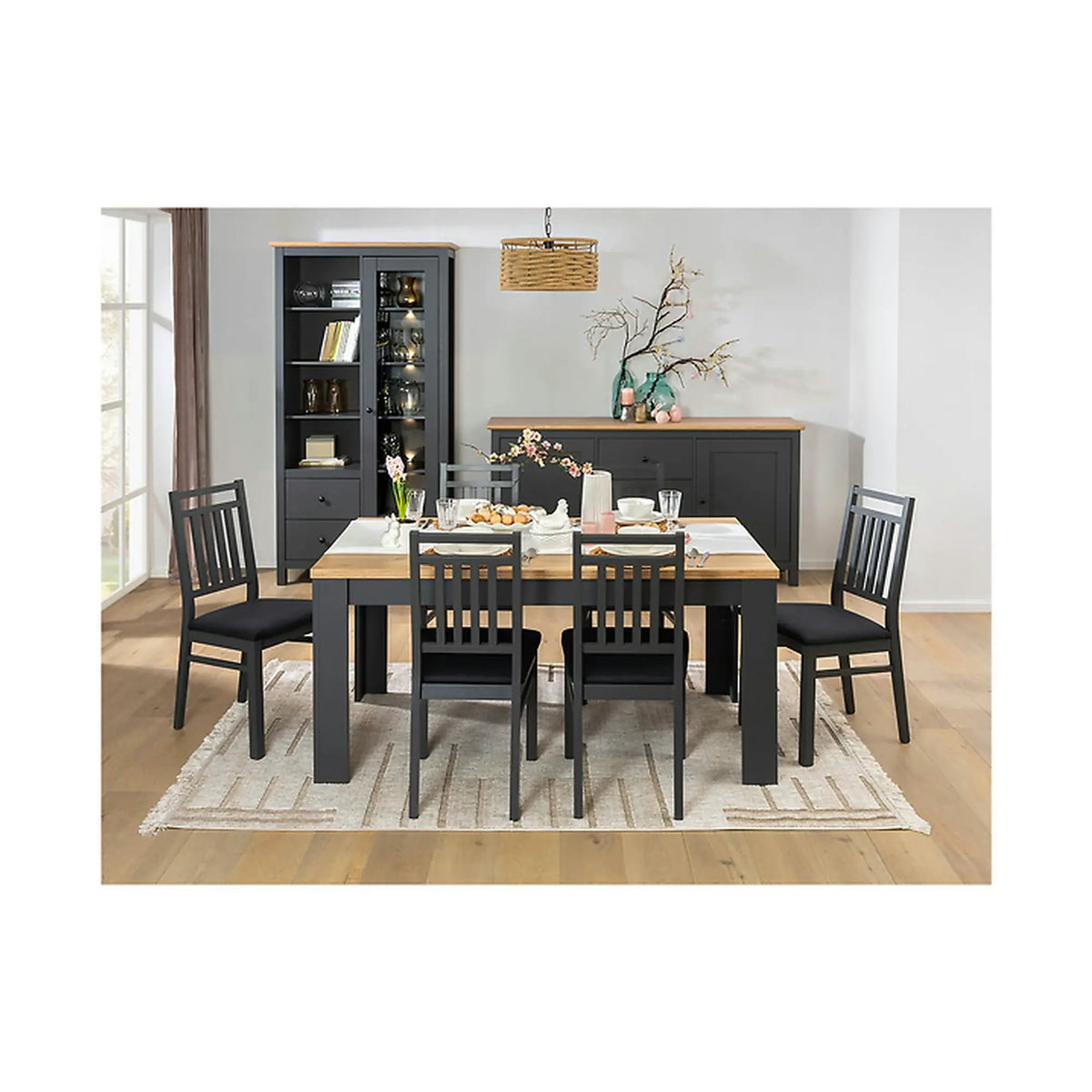 Vitrina HESEN, gri grafit/stejar artisan, PAL melaminat/sticla securizata, 106x44x203 cm