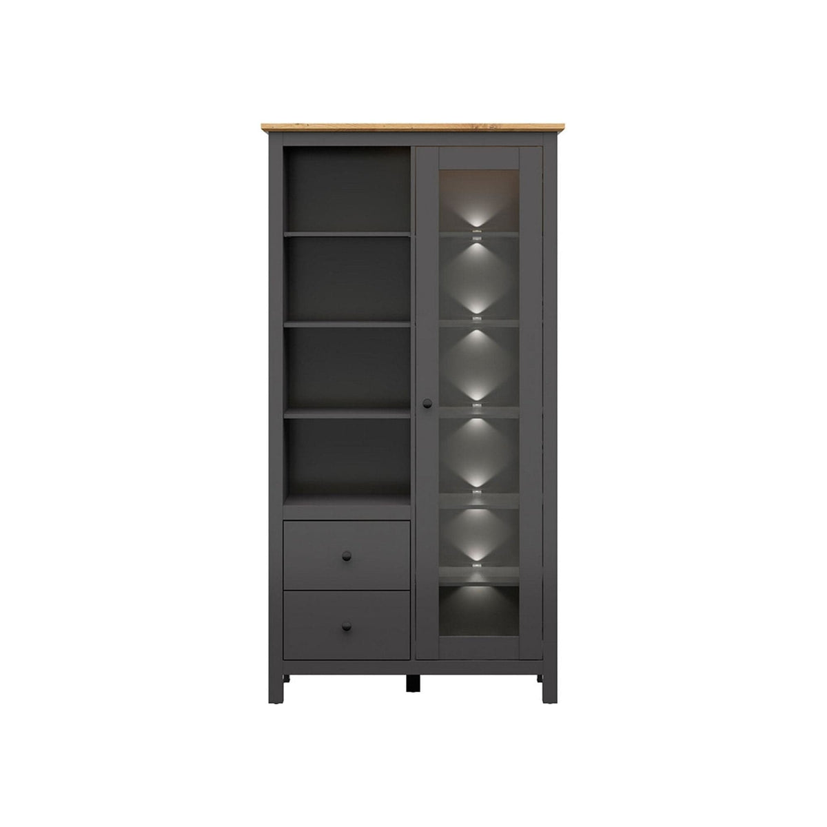 Vitrina HESEN, gri grafit/stejar artisan, PAL melaminat/sticla securizata, 106x44x203 cm