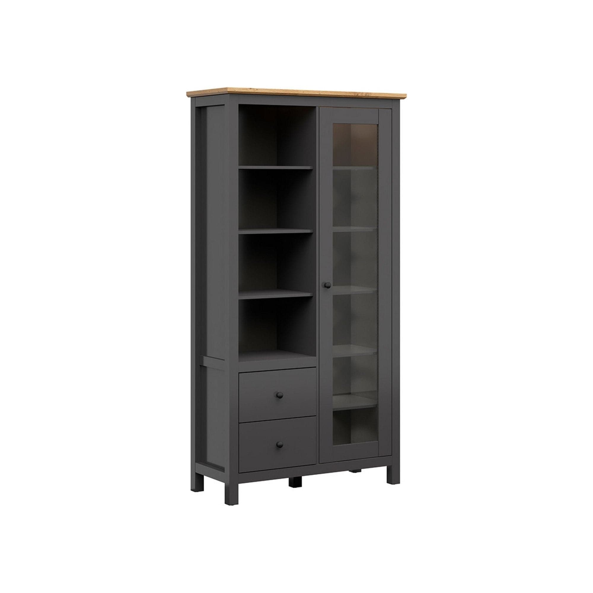 Vitrina HESEN, gri grafit/stejar artisan, PAL melaminat/sticla securizata, 106x44x203 cm