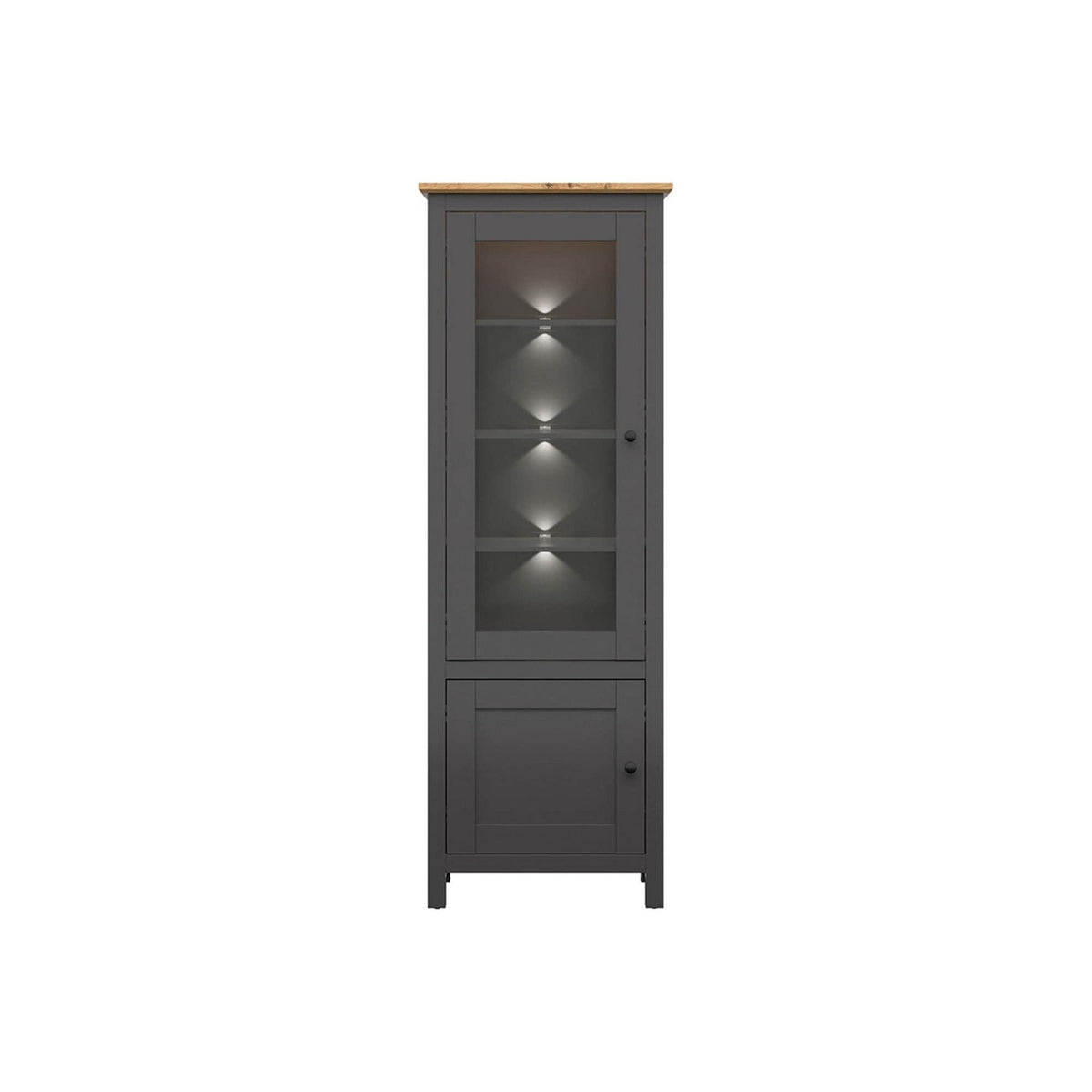 Vitrina HESEN, gri grafit/stejar artisan, PAL melaminat/sticla securizata, 71x44x203 cm