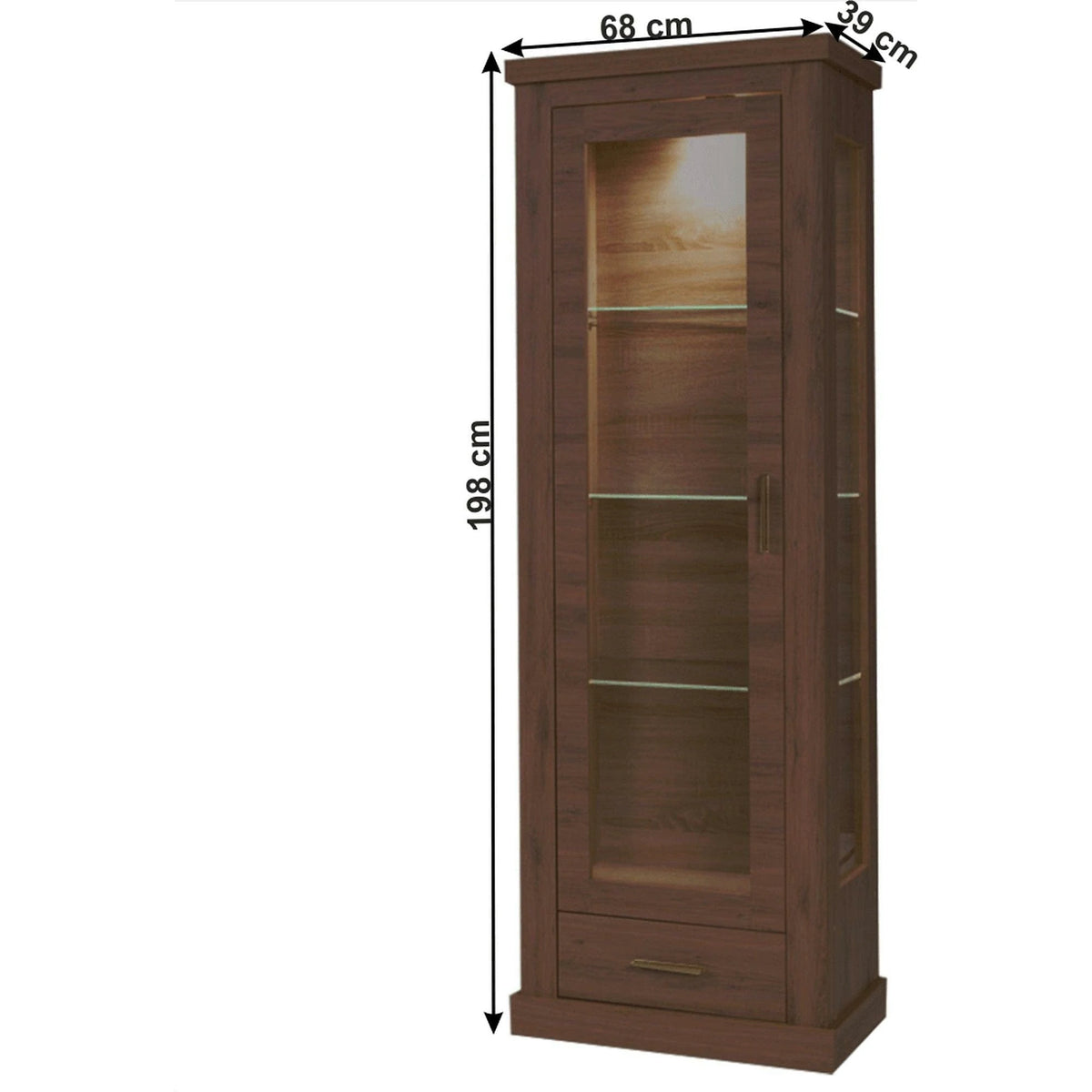 Vitrina HILARD AR2, stejar stirling, DTD laminat, 68x39x198 cm