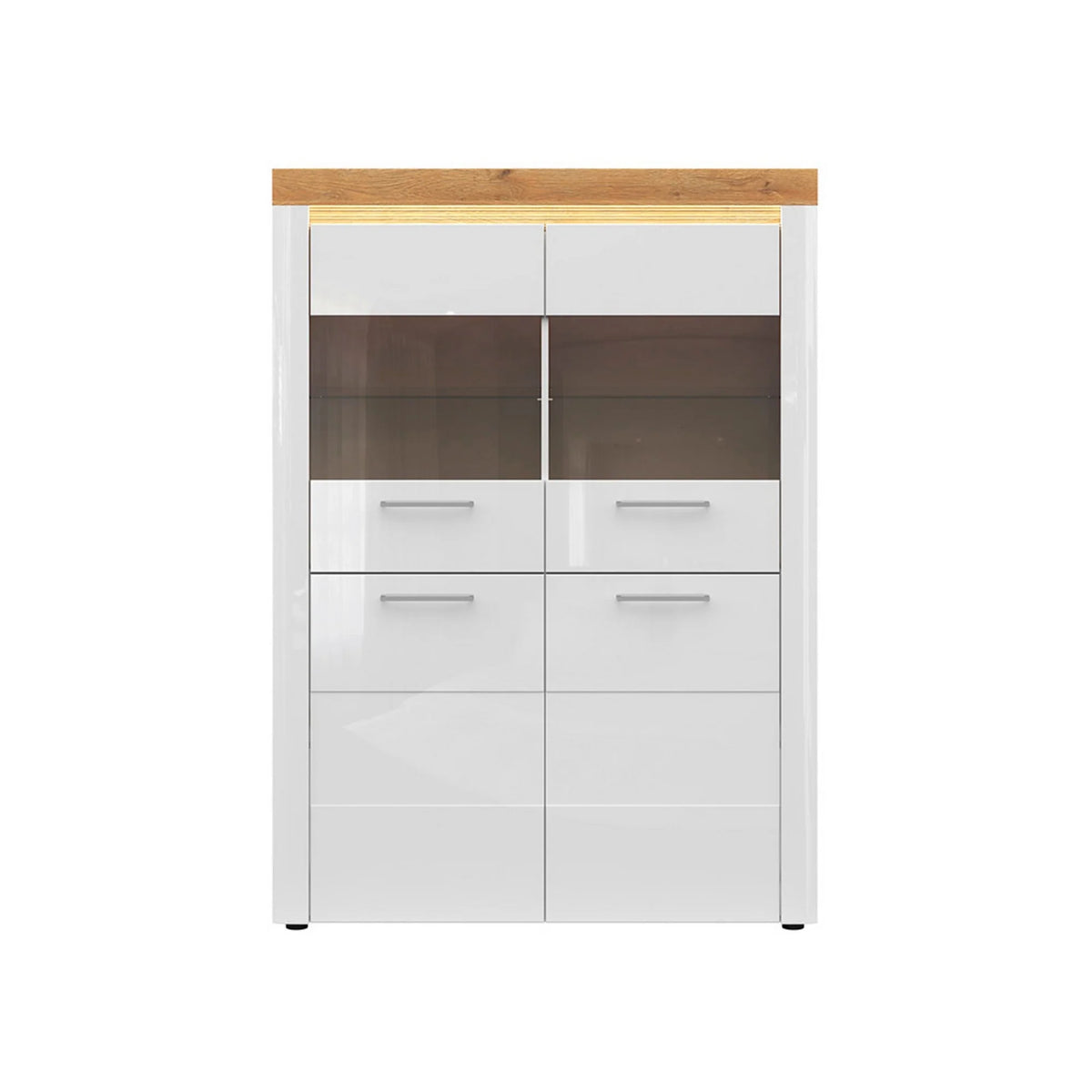 Vitrina HORTON, alb lucios, PAL laminat/sticla, 119x42x166 cm