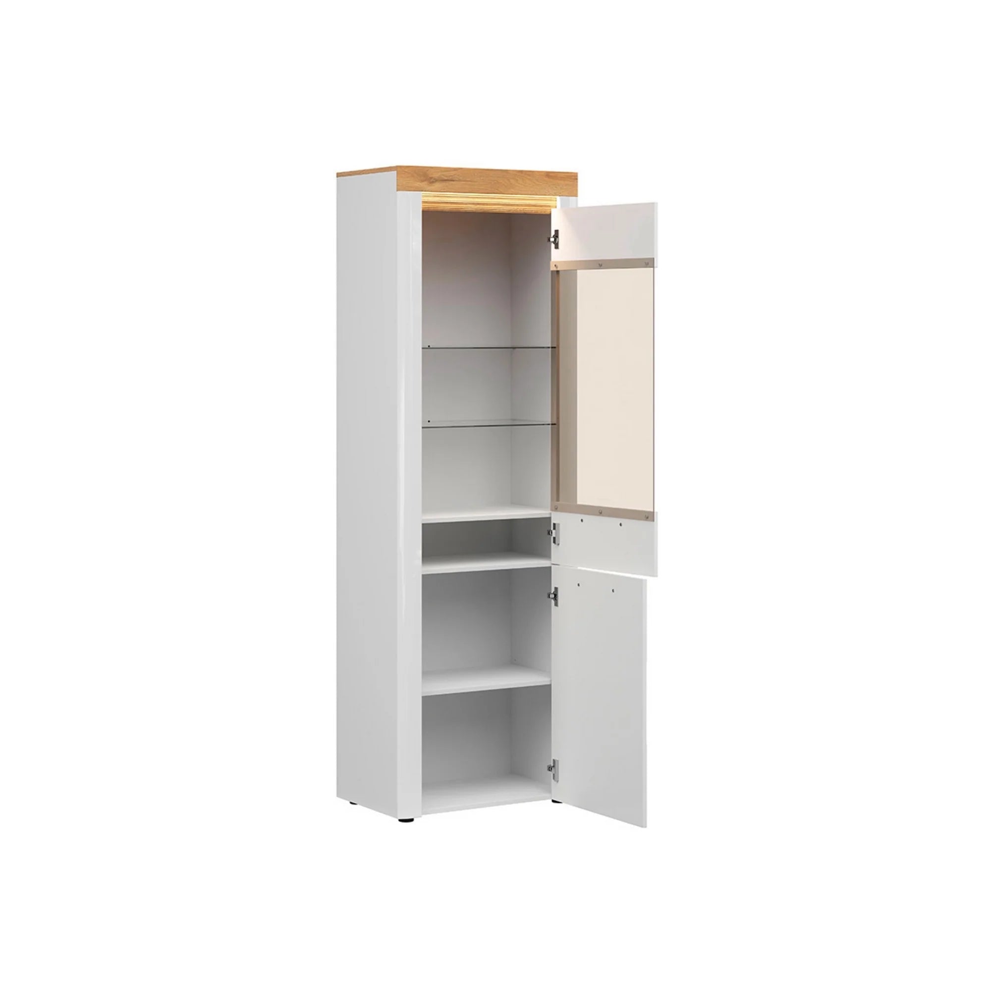 Vitrina HORTON, alb lucios, PAL laminat/sticla, 68x42x205 cm