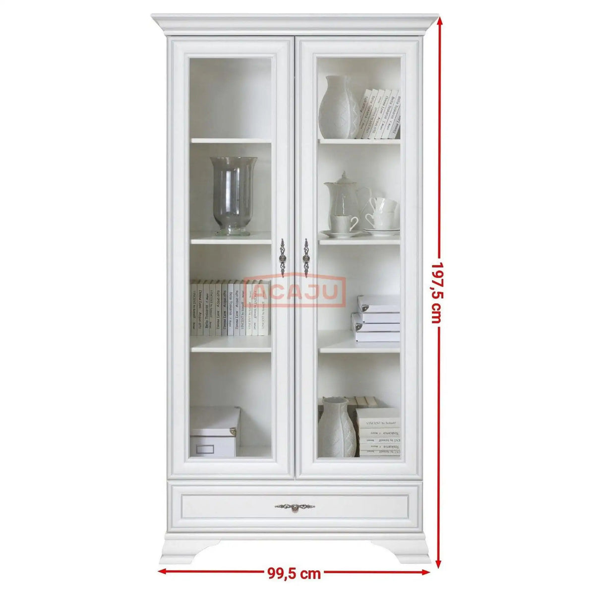 Dulap cu usi sticla IDENTO, alb, PAL/sticla, 100x44x198 cm