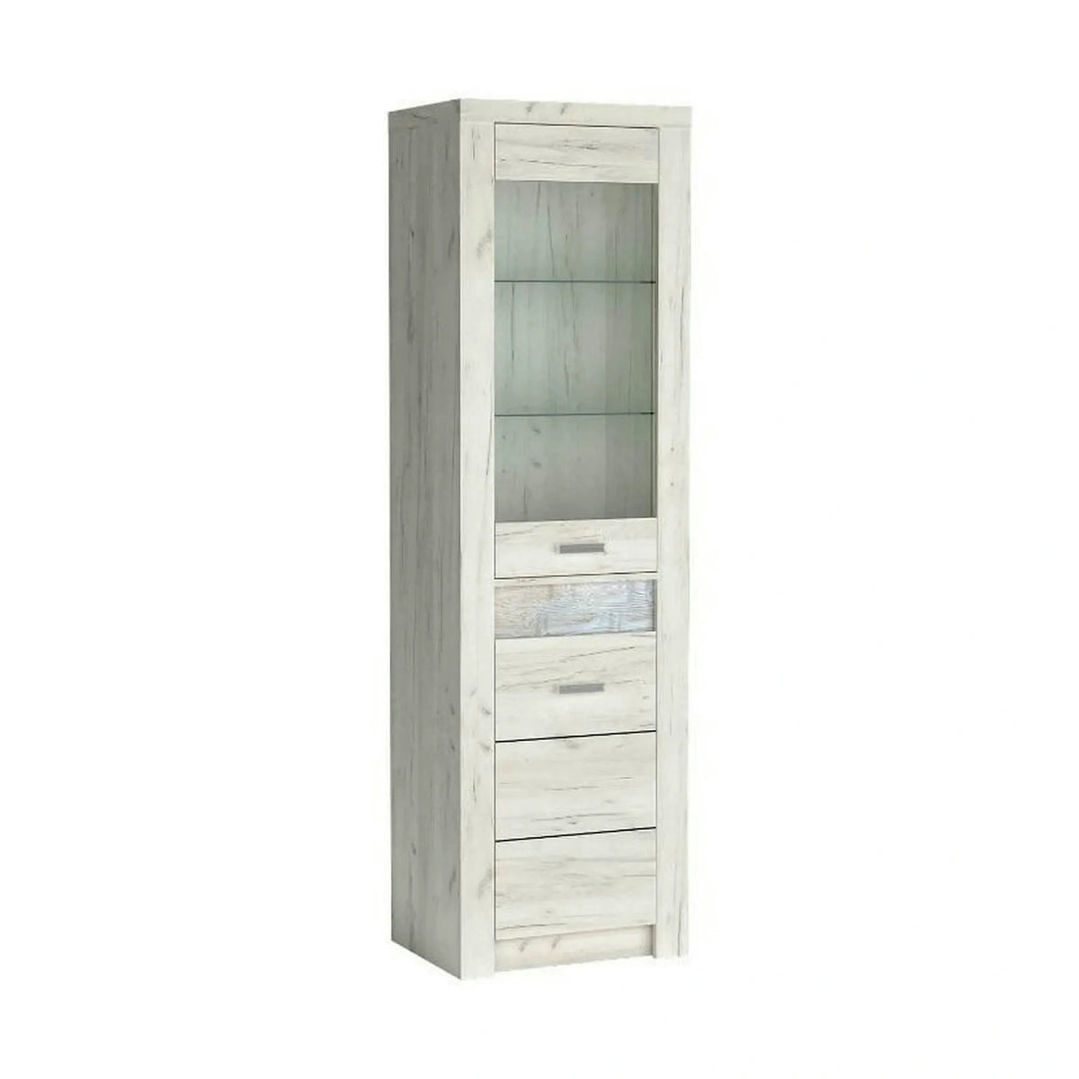 Vitrina INDIANAPOLIS I4, stejar craft alb, PAL laminat/furnir ABS/metal, 56x42x192 cm