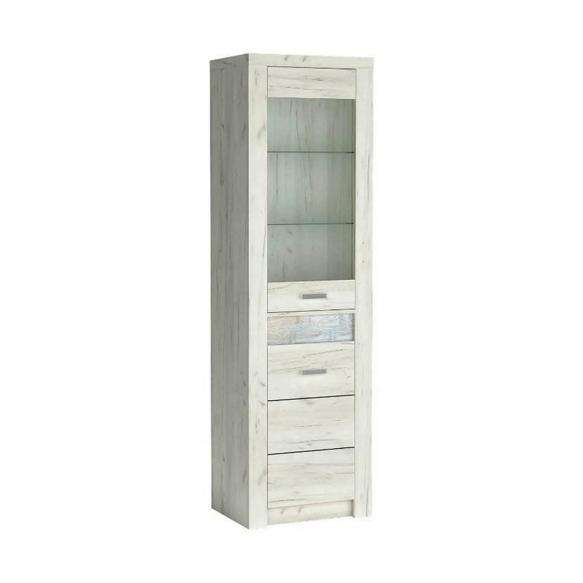 Vitrina INDIANAPOLIS I4, stejar craft alb, PAL laminat/furnir ABS/metal, 56x42x192 cm