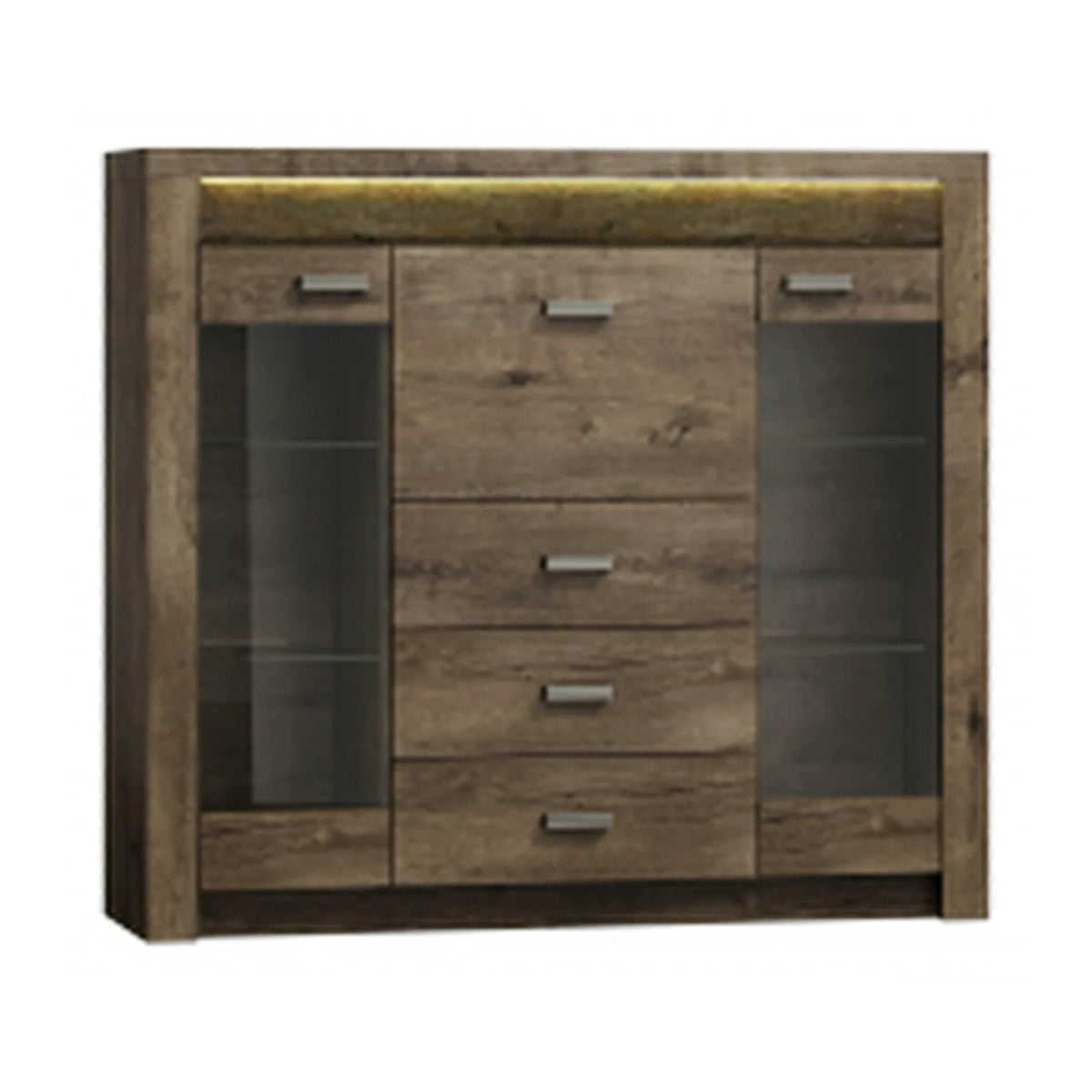 Vitrina INDIANAPOLIS I8, frasin inchis, PAL laminat/furnir ABS/metal, 137x42x122 cm