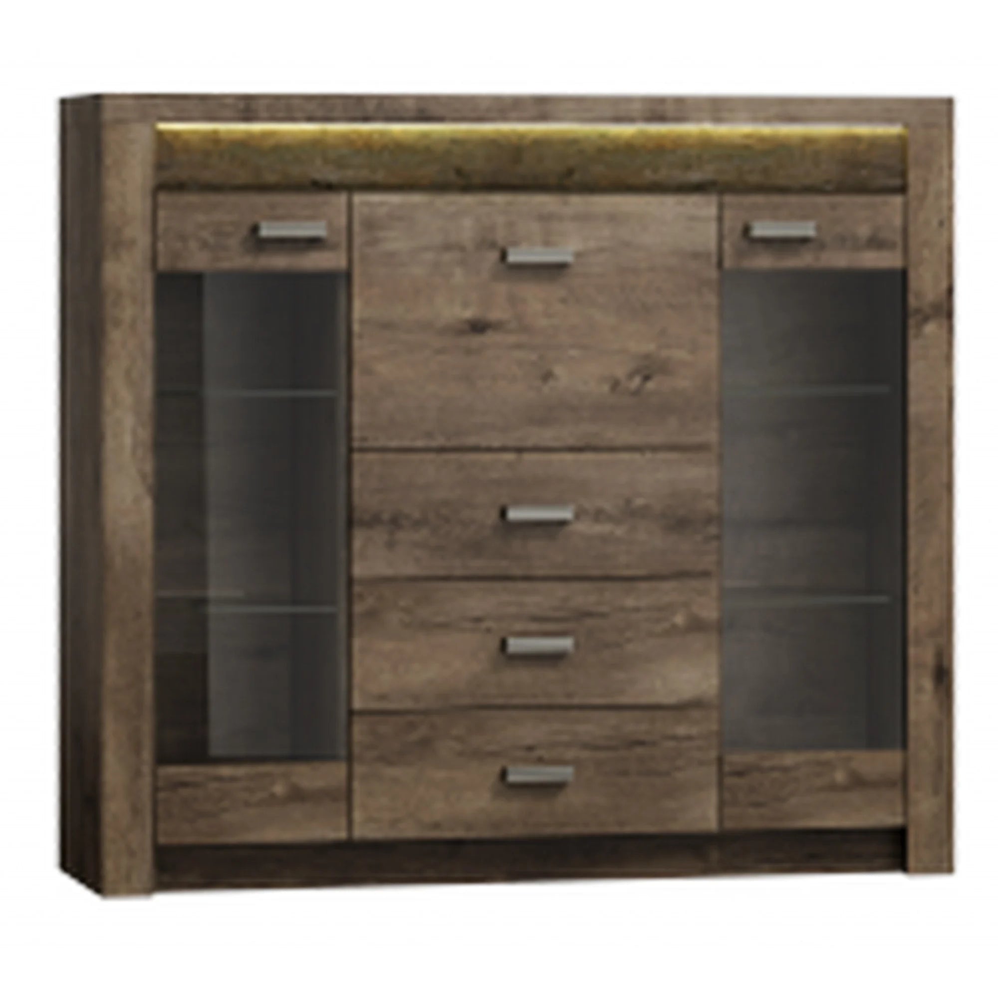 Vitrina INDIANAPOLIS I8, frasin inchis, PAL laminat/furnir ABS/metal, 137x42x122 cm