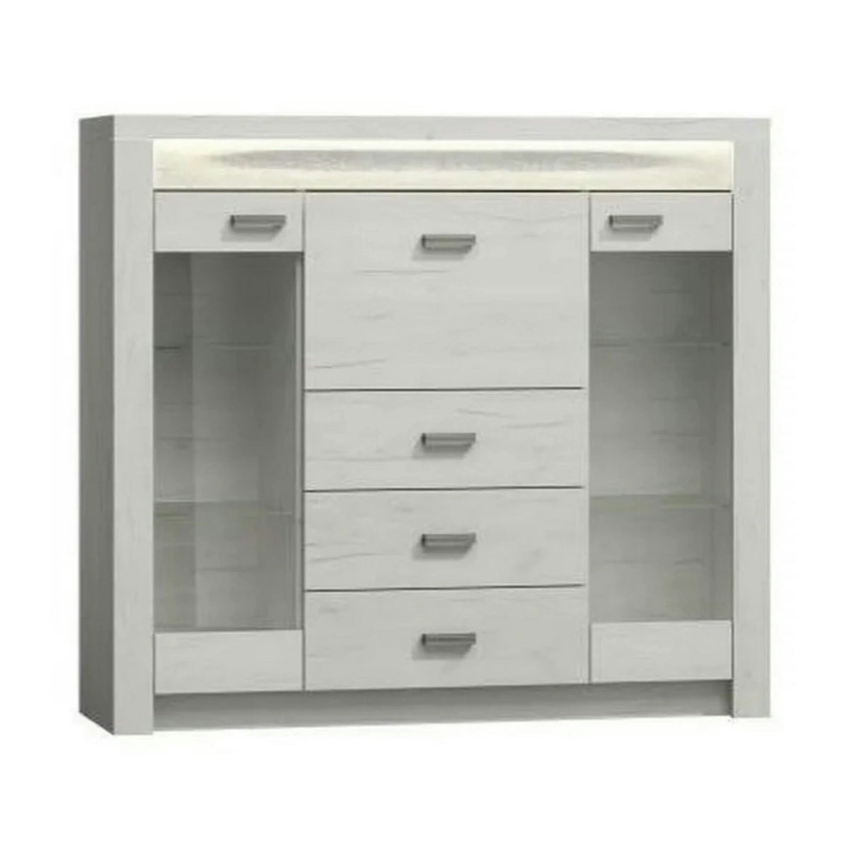 Vitrina INDIANAPOLIS I8, stejar craft alb, PAL laminat, 137x42x122 cm