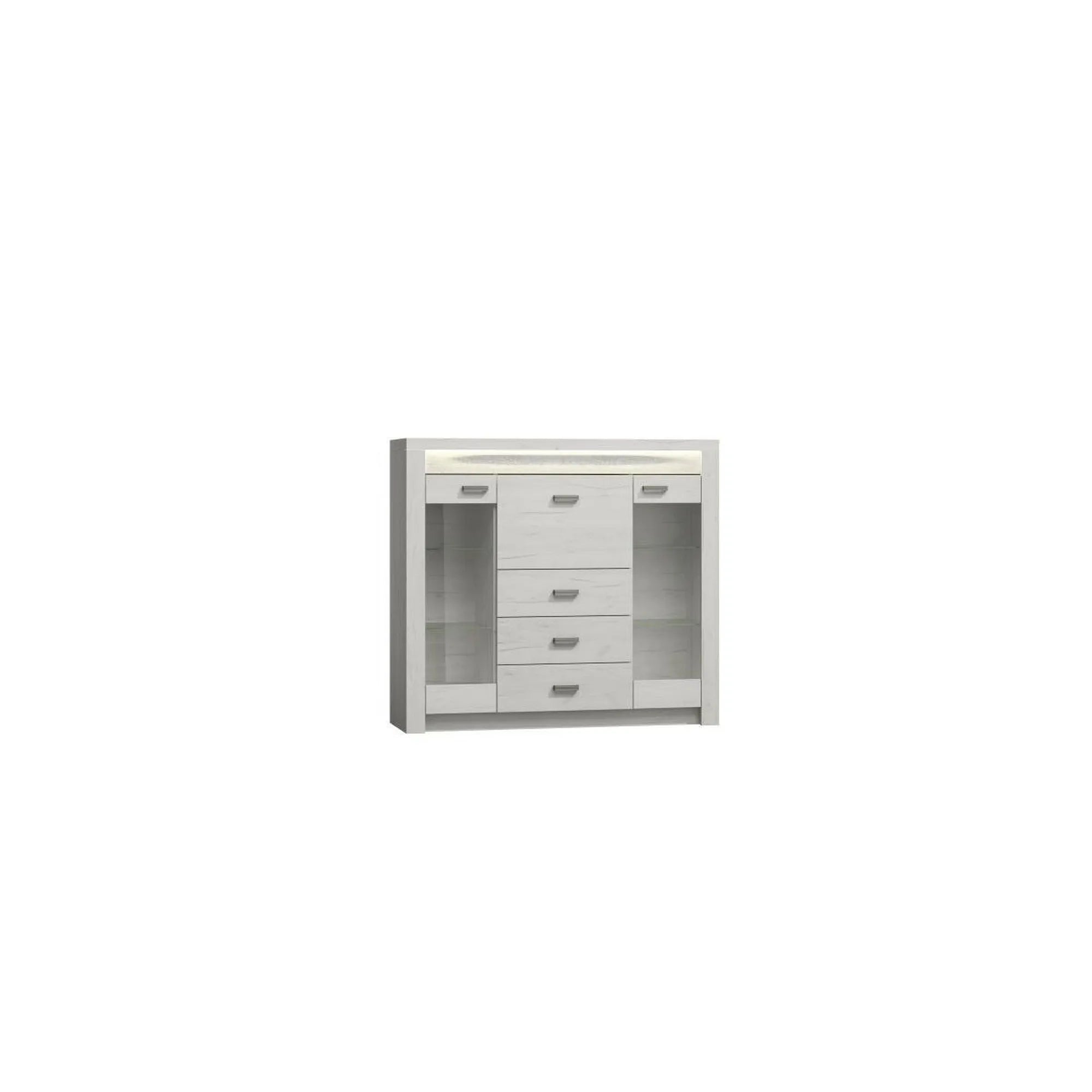 Vitrina INDIANAPOLIS I8, stejar craft alb, PAL laminat, 137x42x122 cm