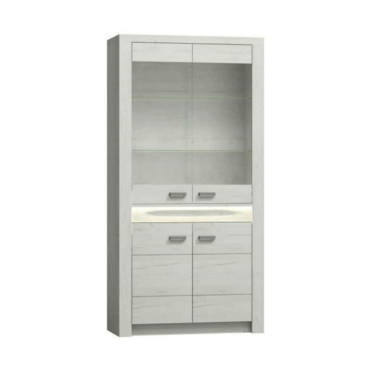 Vitrina INFINITY I-03, frasin alb, PAL melaminat/sticla, 96x42x192 cm