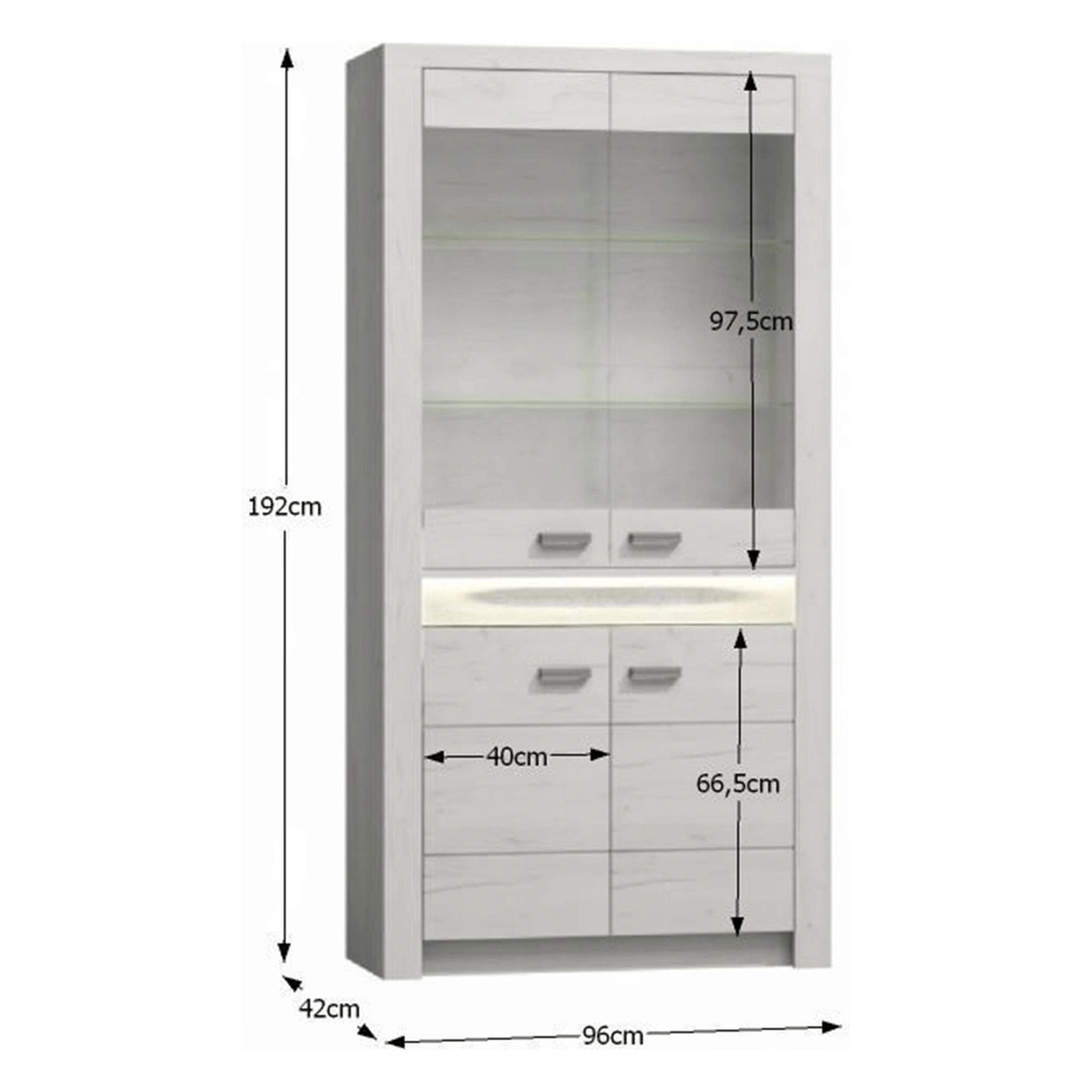 Vitrina INFINITY I-03, frasin alb, PAL melaminat/sticla, 96x42x192 cm