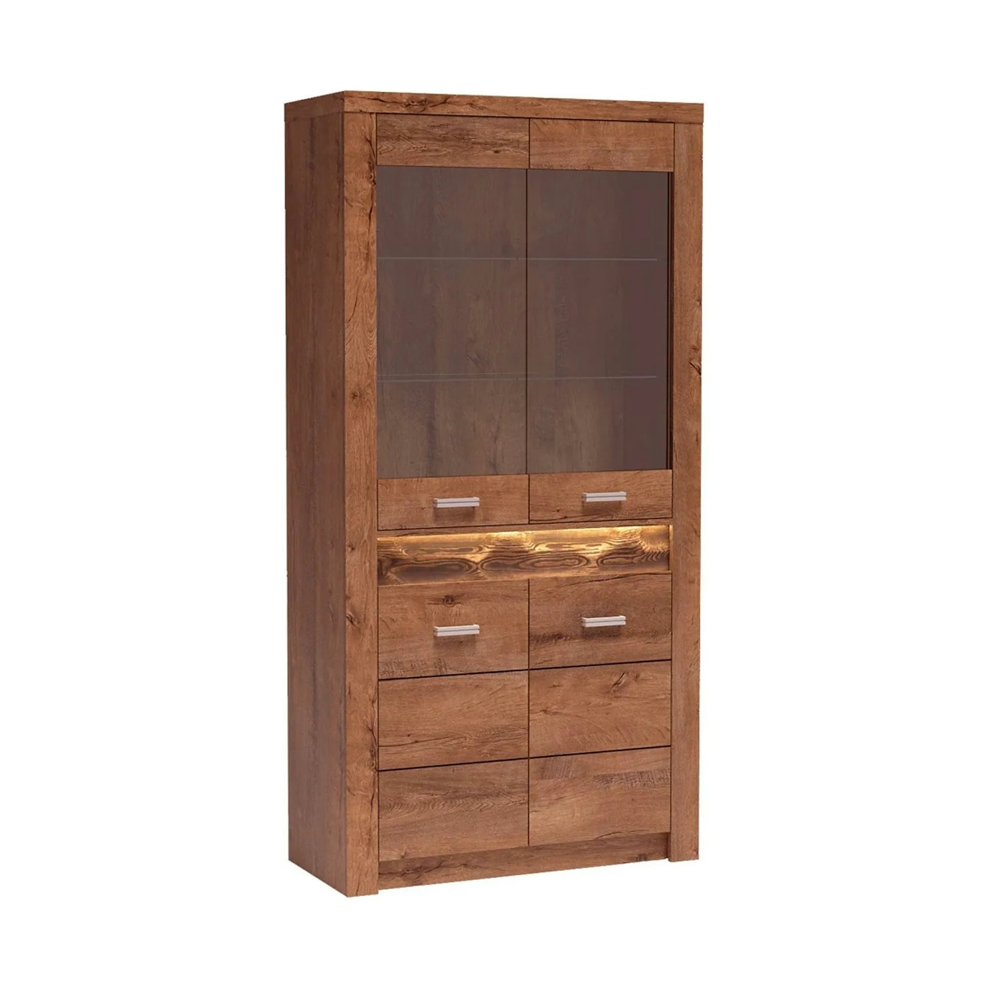 Vitrina INFINITY I-03, frasin deschis, PAL melaminat/sticla, 96x42x192 cm